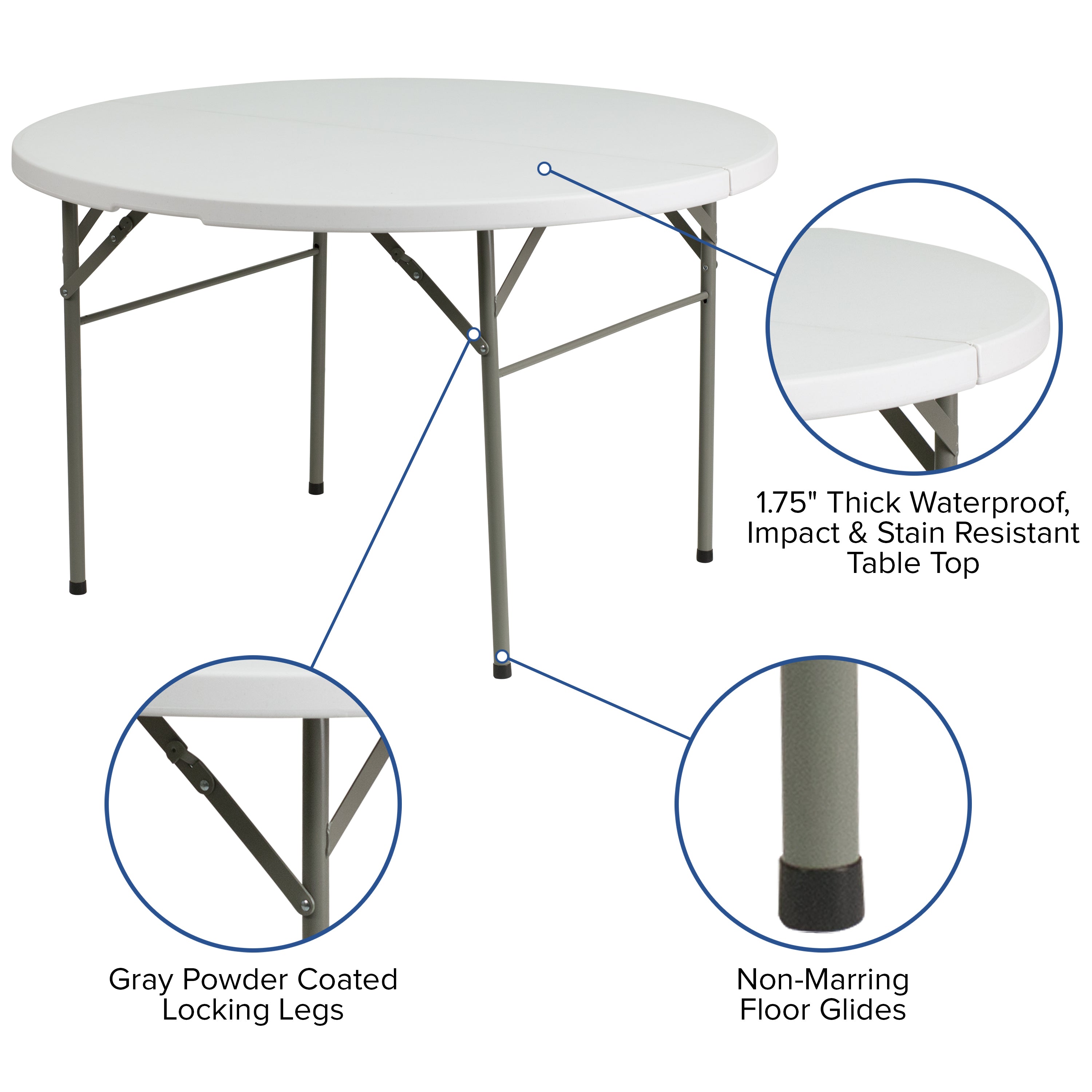 4-Foot Round Bi-Fold Plastic Banquet and Event Folding Table with Carrying Handle-Round Plastic Folding Table-Flash Furniture-Wall2Wall Furnishings