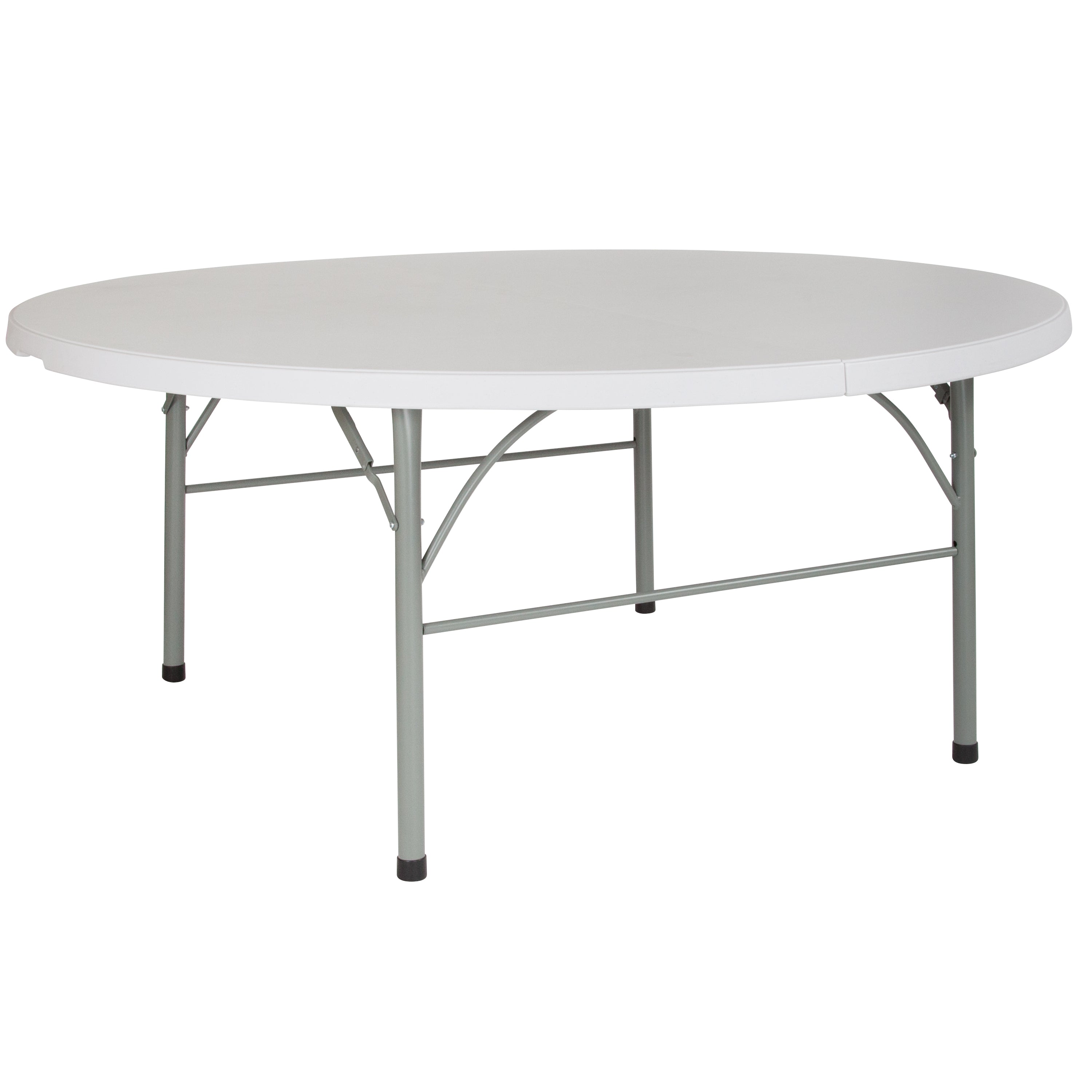 6-Foot Round Bi-Fold Plastic Banquet and Event Folding Table with Carrying Handle-Round Plastic Folding Table-Flash Furniture-Wall2Wall Furnishings