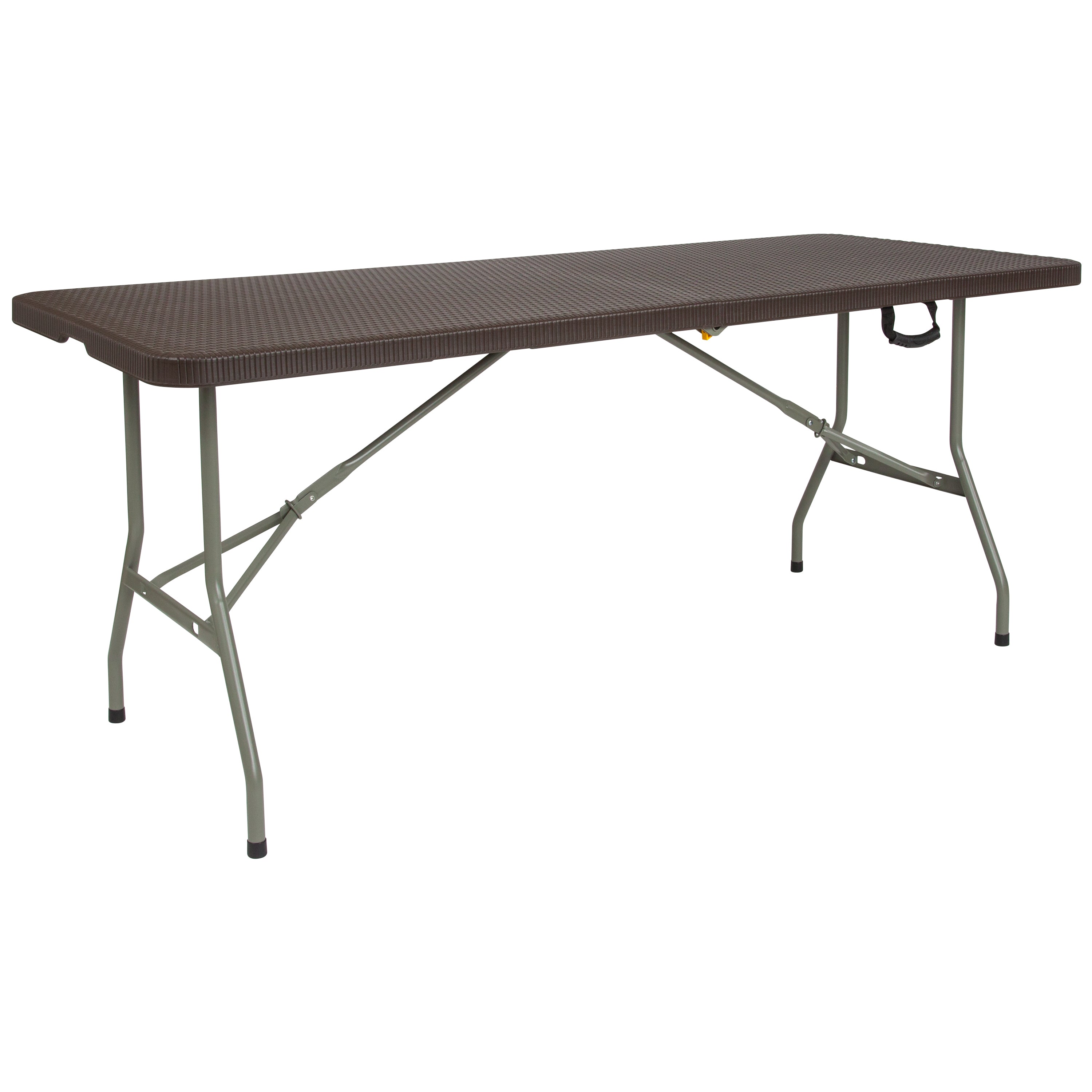 6-Foot Bi-Fold Rattan Plastic Folding Table-Rectangular Plastic Folding Table-Flash Furniture-Wall2Wall Furnishings
