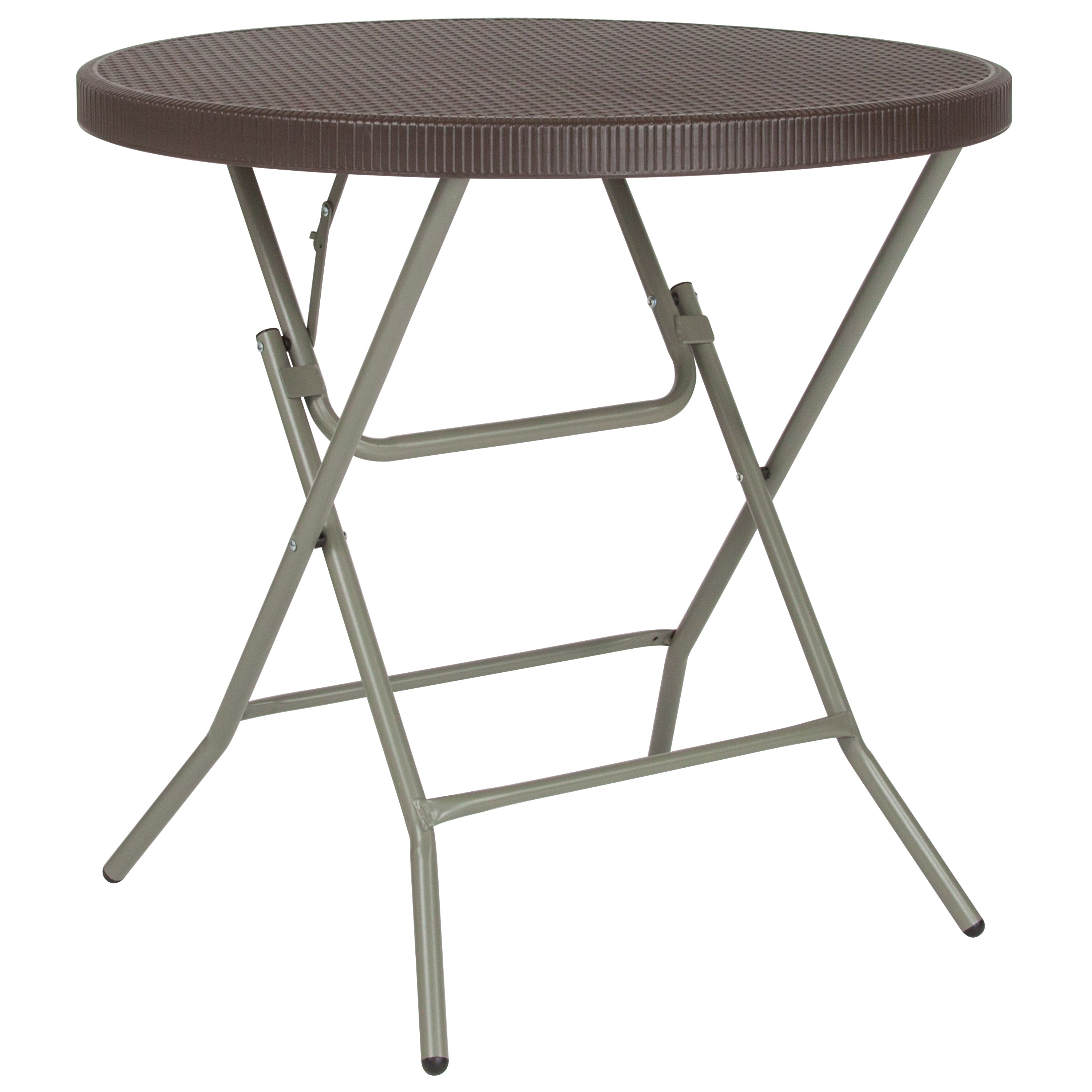 2.6-Foot Round Rattan Plastic Folding Table-Round Plastic Folding Table-Flash Furniture-Wall2Wall Furnishings