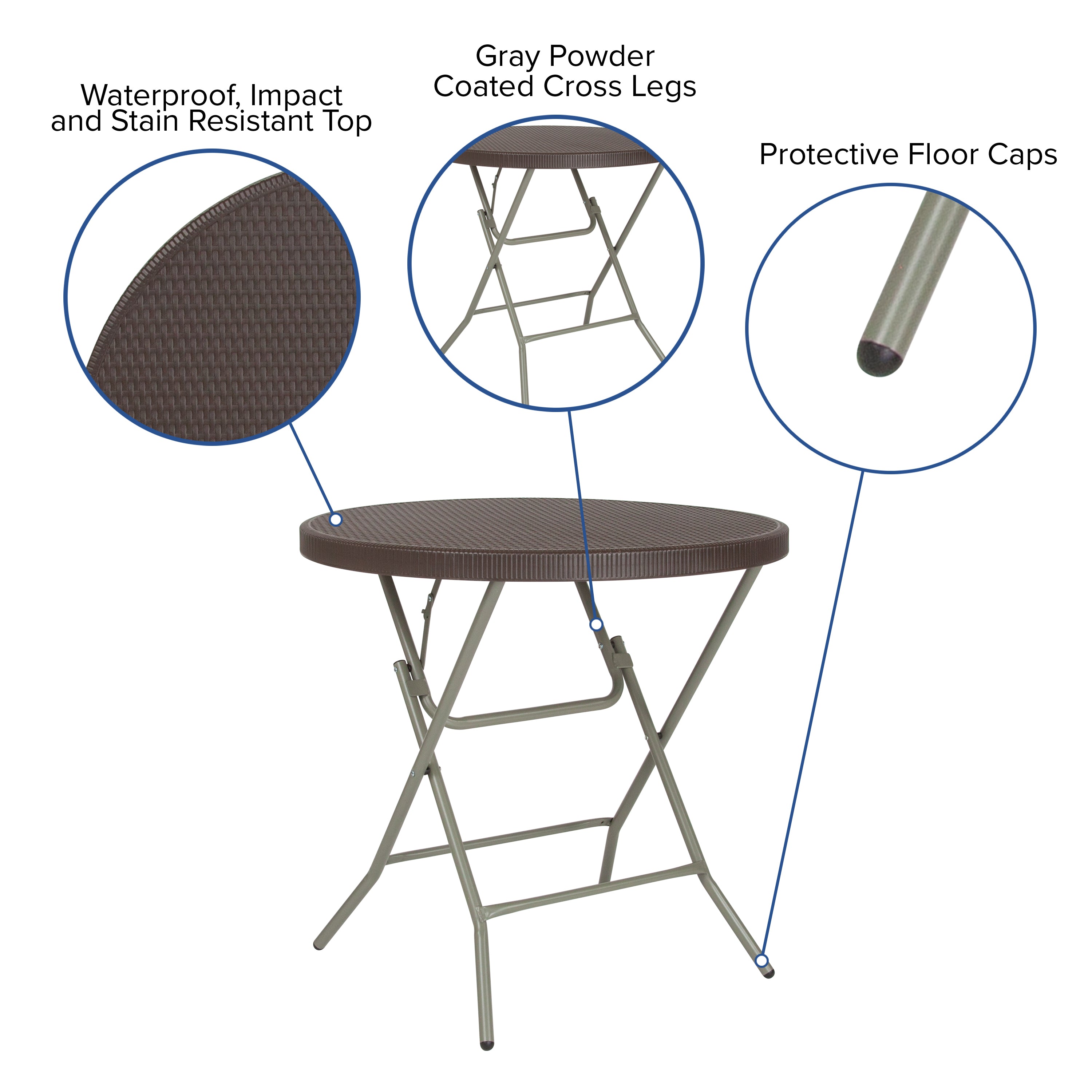 2.6-Foot Round Rattan Plastic Folding Table-Round Plastic Folding Table-Flash Furniture-Wall2Wall Furnishings