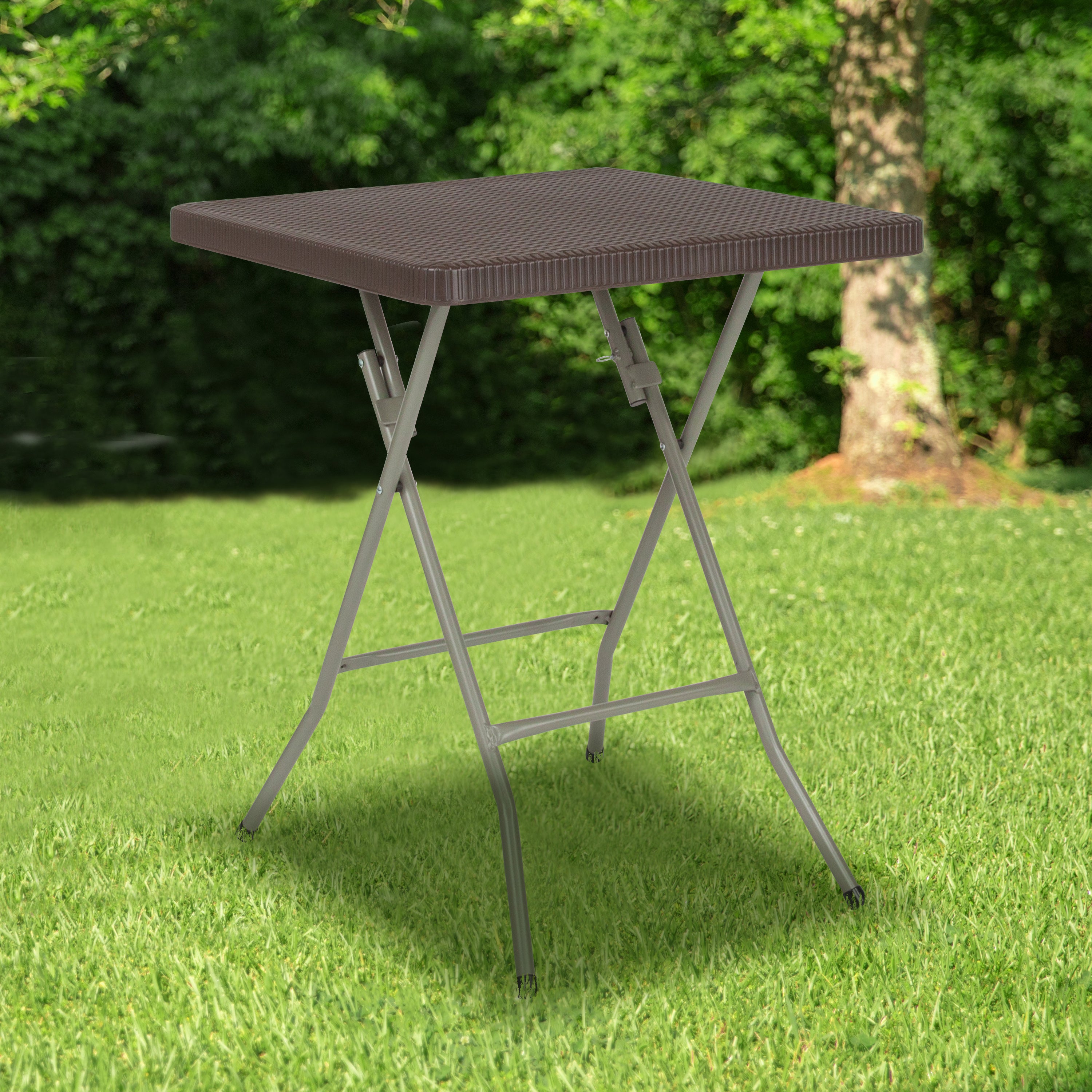 1.95-Foot Square Rattan Plastic Folding Table-Square Plastic Folding Table-Flash Furniture-Wall2Wall Furnishings