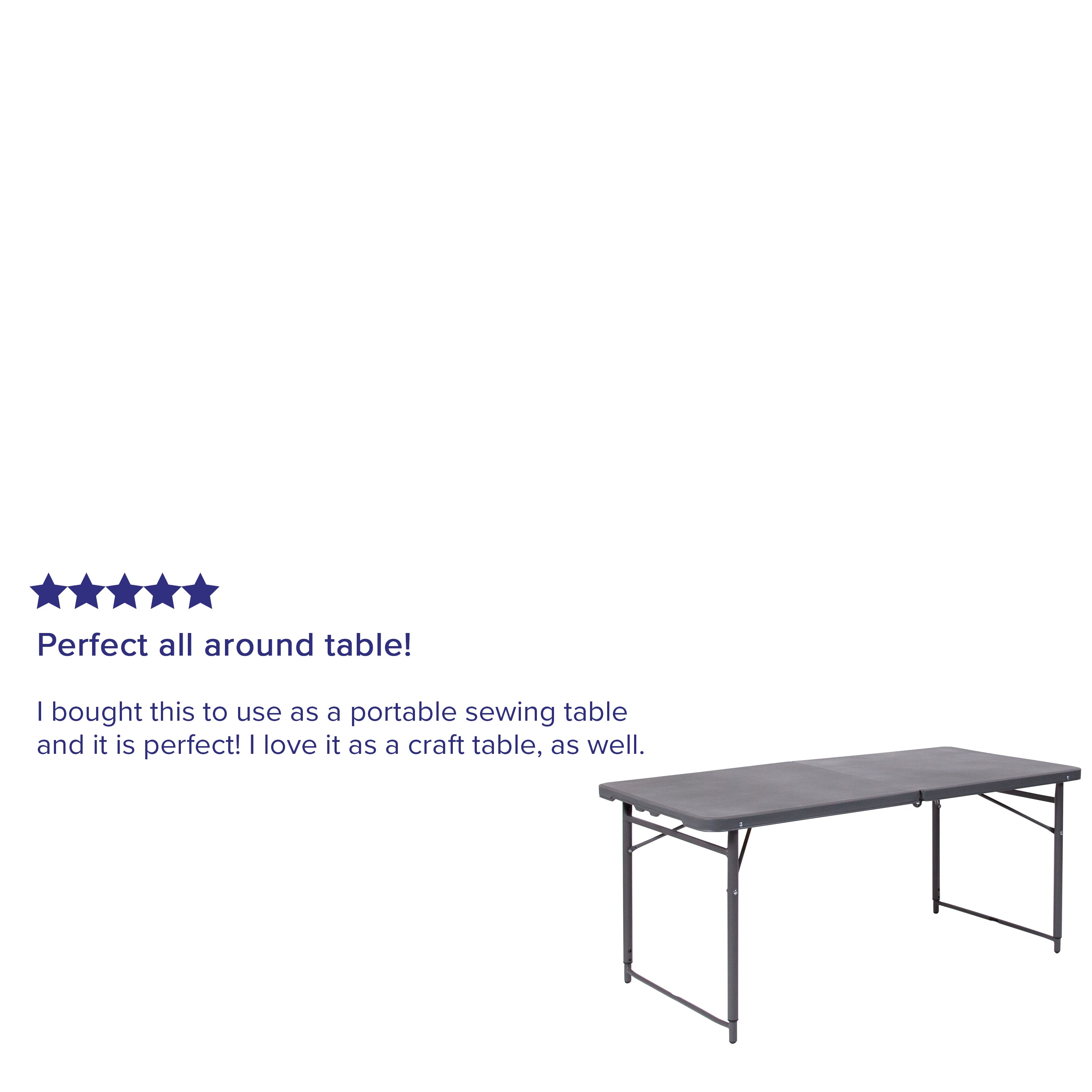 4-Foot Height Adjustable Bi-Fold Dark Gray Plastic Folding Table with Carrying Handle-Rectangular Plastic Folding Table-Flash Furniture-Wall2Wall Furnishings