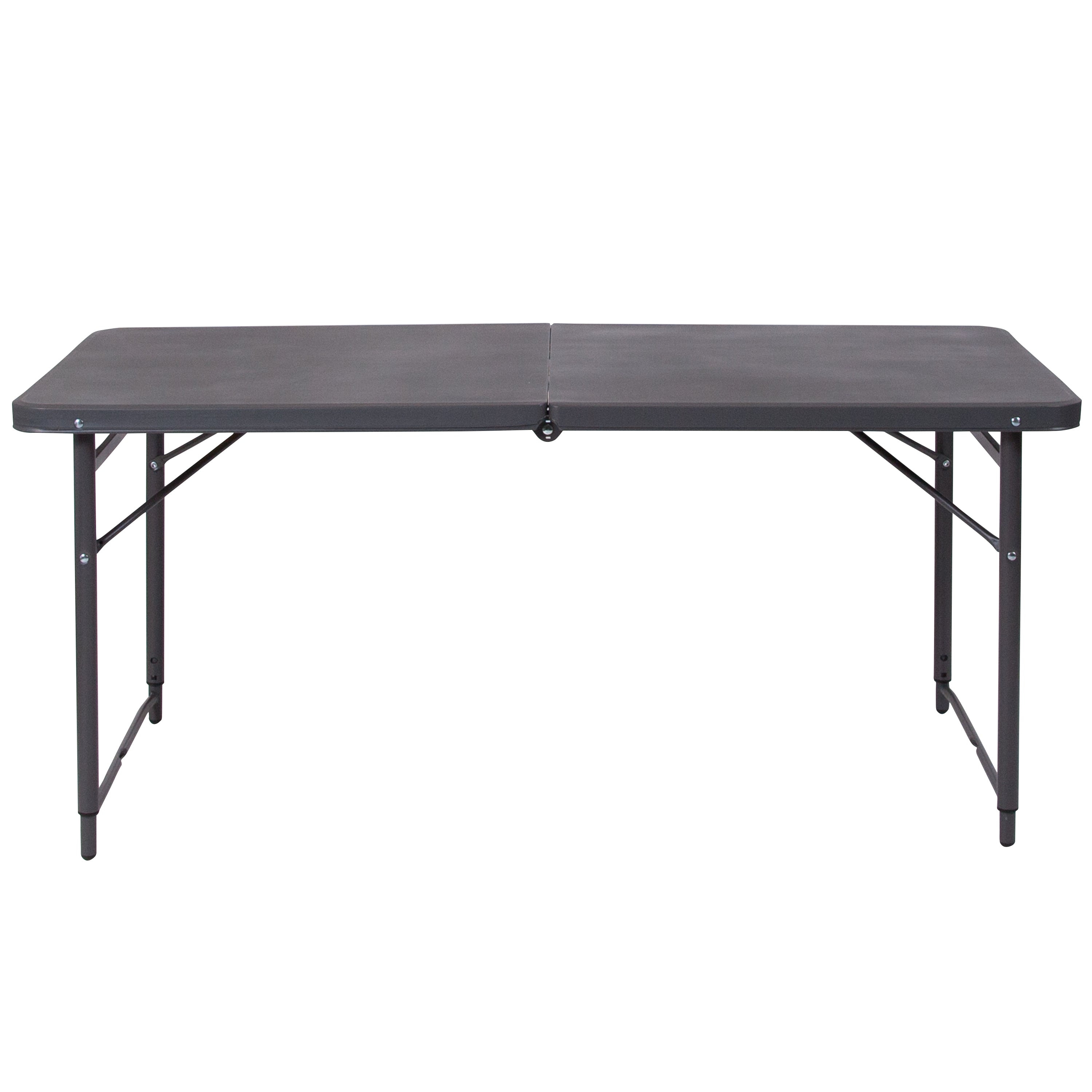 4-Foot Height Adjustable Bi-Fold Dark Gray Plastic Folding Table with Carrying Handle-Rectangular Plastic Folding Table-Flash Furniture-Wall2Wall Furnishings