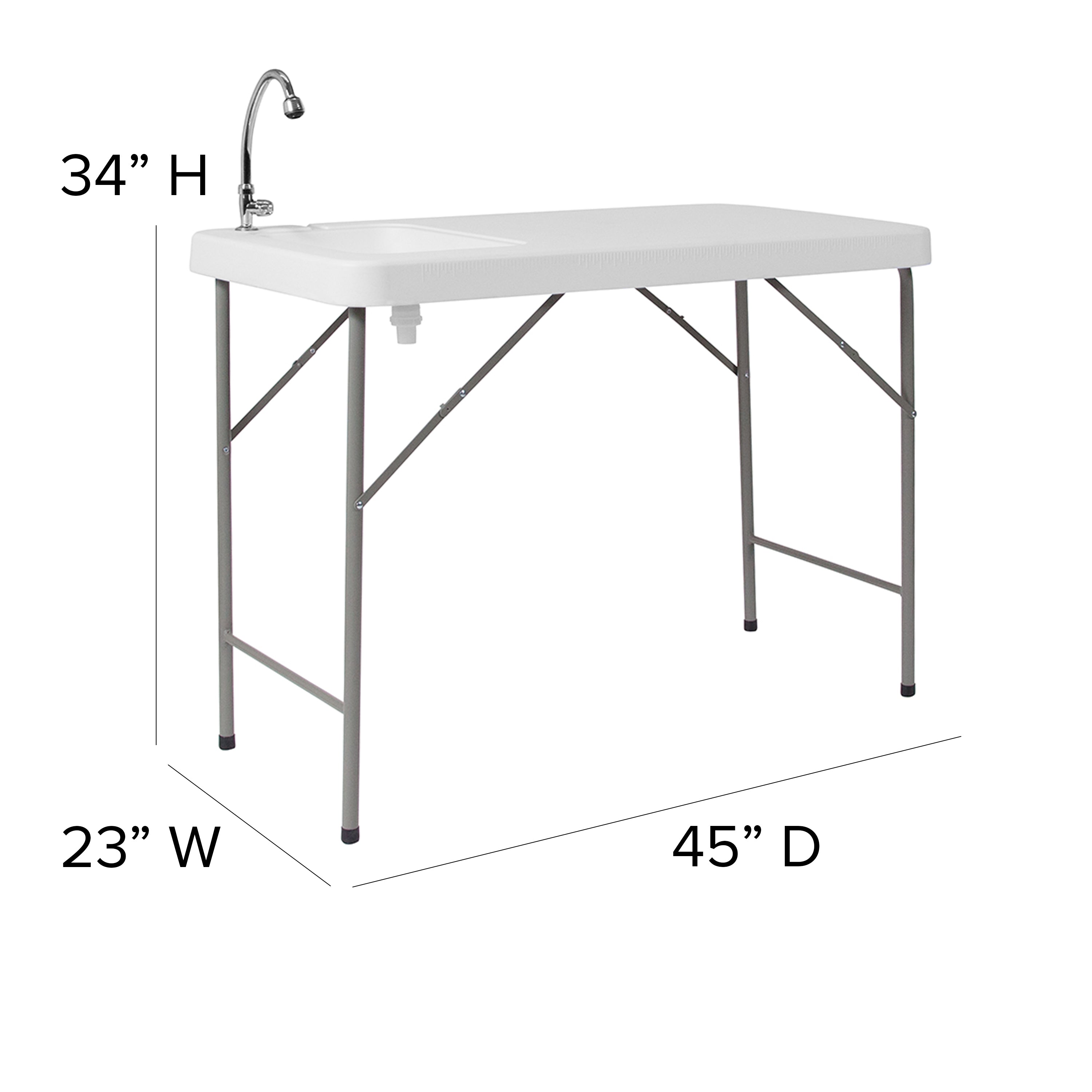 4-Foot Portable Fish Cleaning Table / Outdoor Camping Table and Sink-Rectangular Plastic Folding Table-Flash Furniture-Wall2Wall Furnishings
