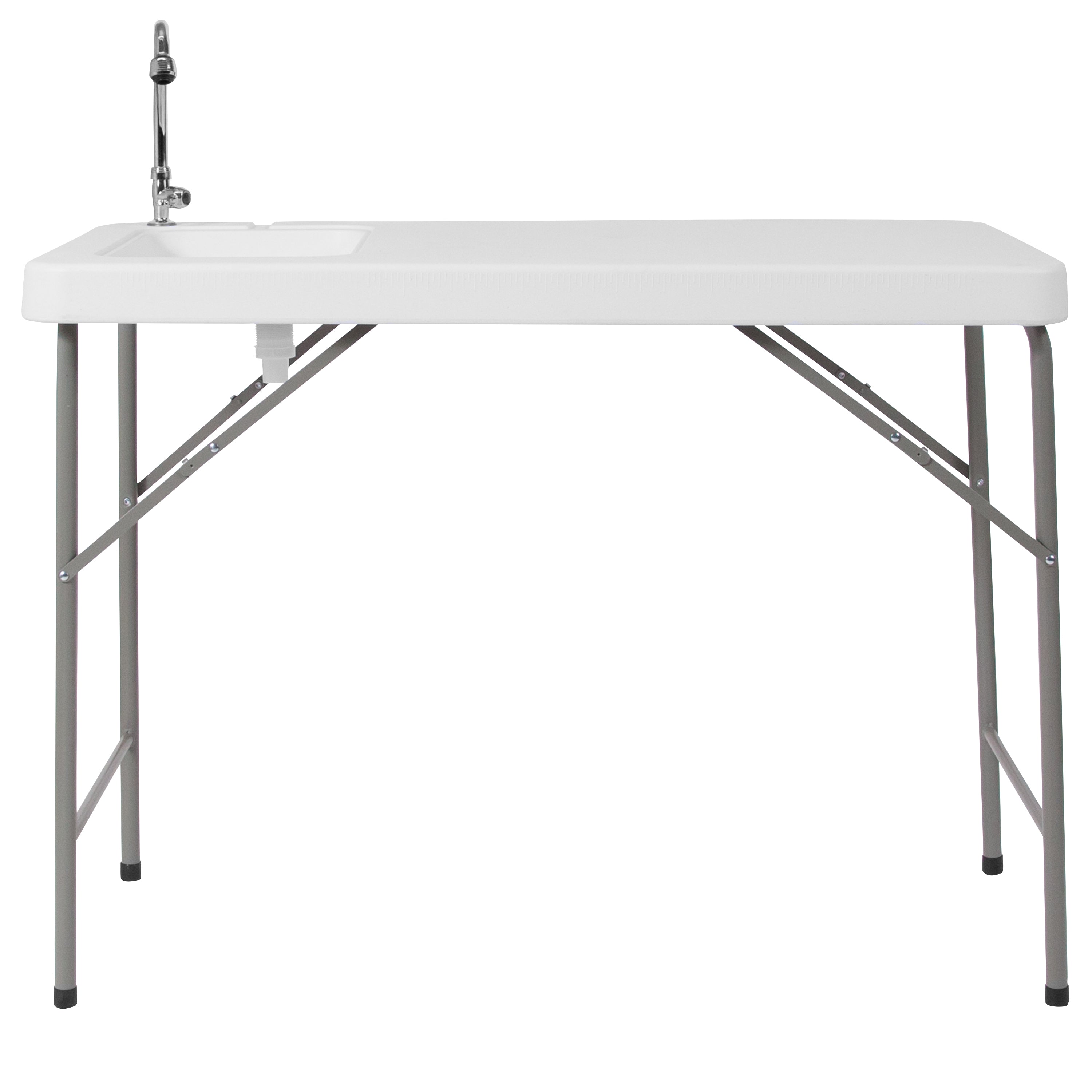 4-Foot Portable Fish Cleaning Table / Outdoor Camping Table and Sink-Rectangular Plastic Folding Table-Flash Furniture-Wall2Wall Furnishings