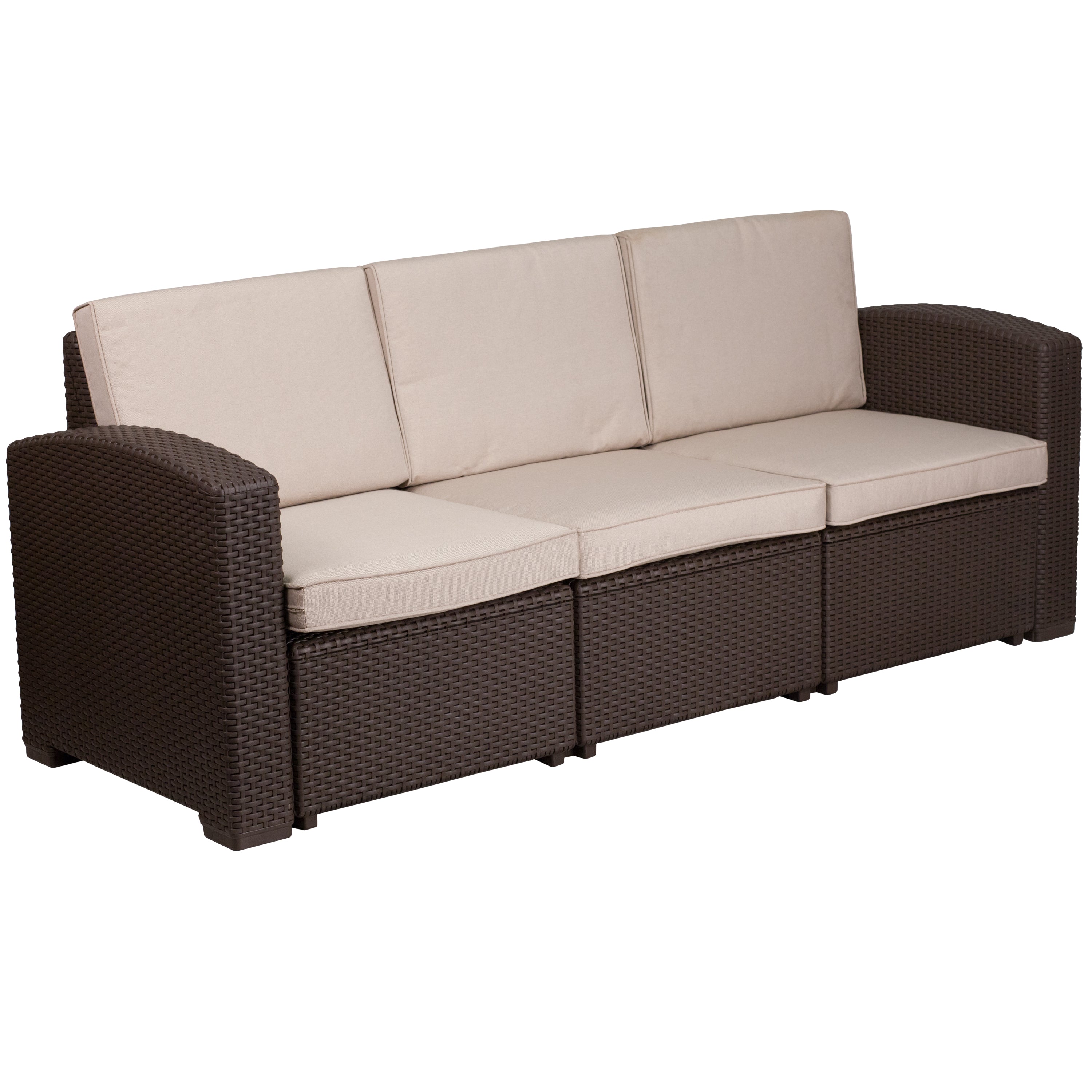 Seneca 4 Piece Outdoor Faux Rattan Chair, Sofa and Table Set-Rattan Patio Lounge Set-Flash Furniture-Wall2Wall Furnishings