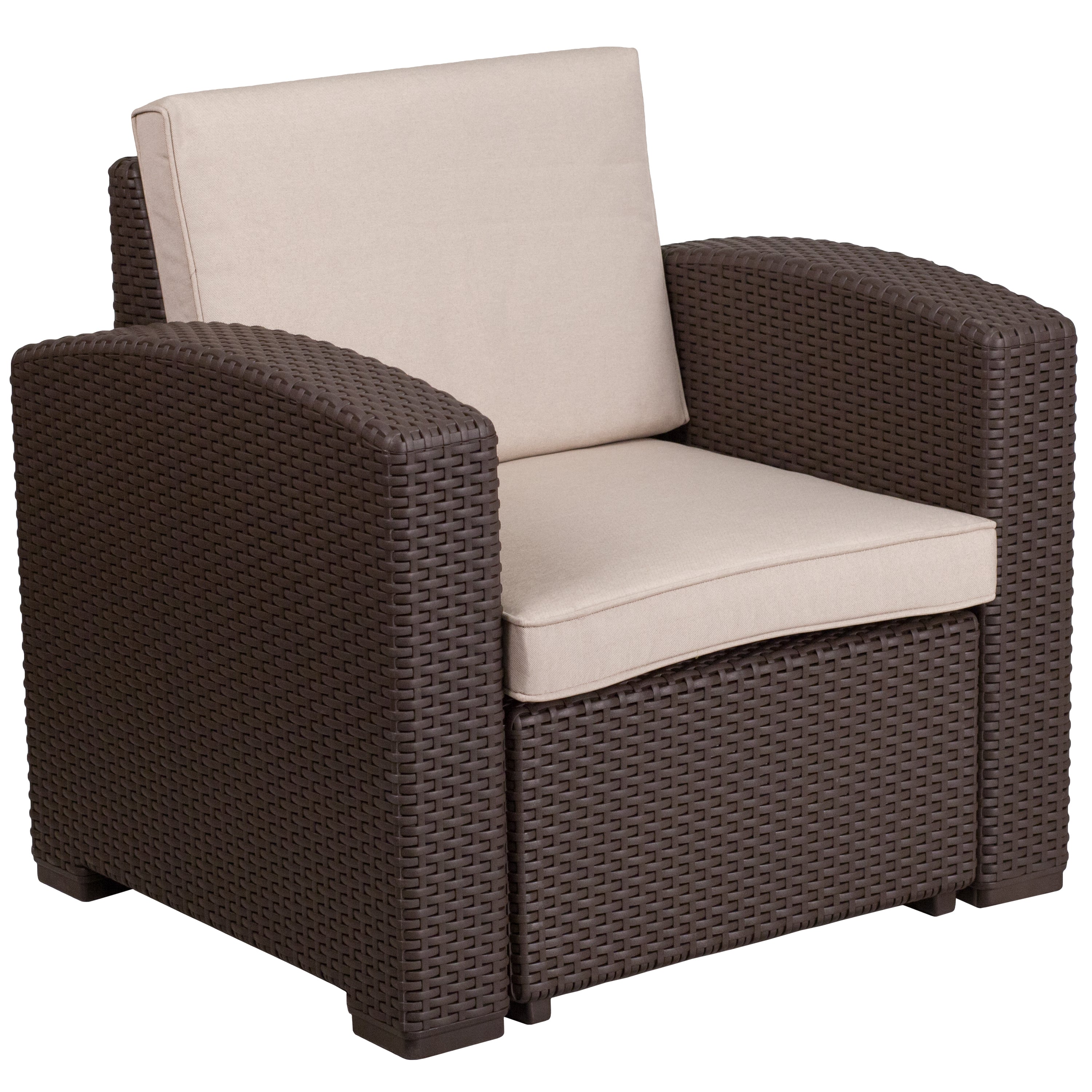 Seneca 5 Piece Outdoor Faux Rattan Chair, Sofa and Table Set-Rattan Patio Lounge Set-Flash Furniture-Wall2Wall Furnishings