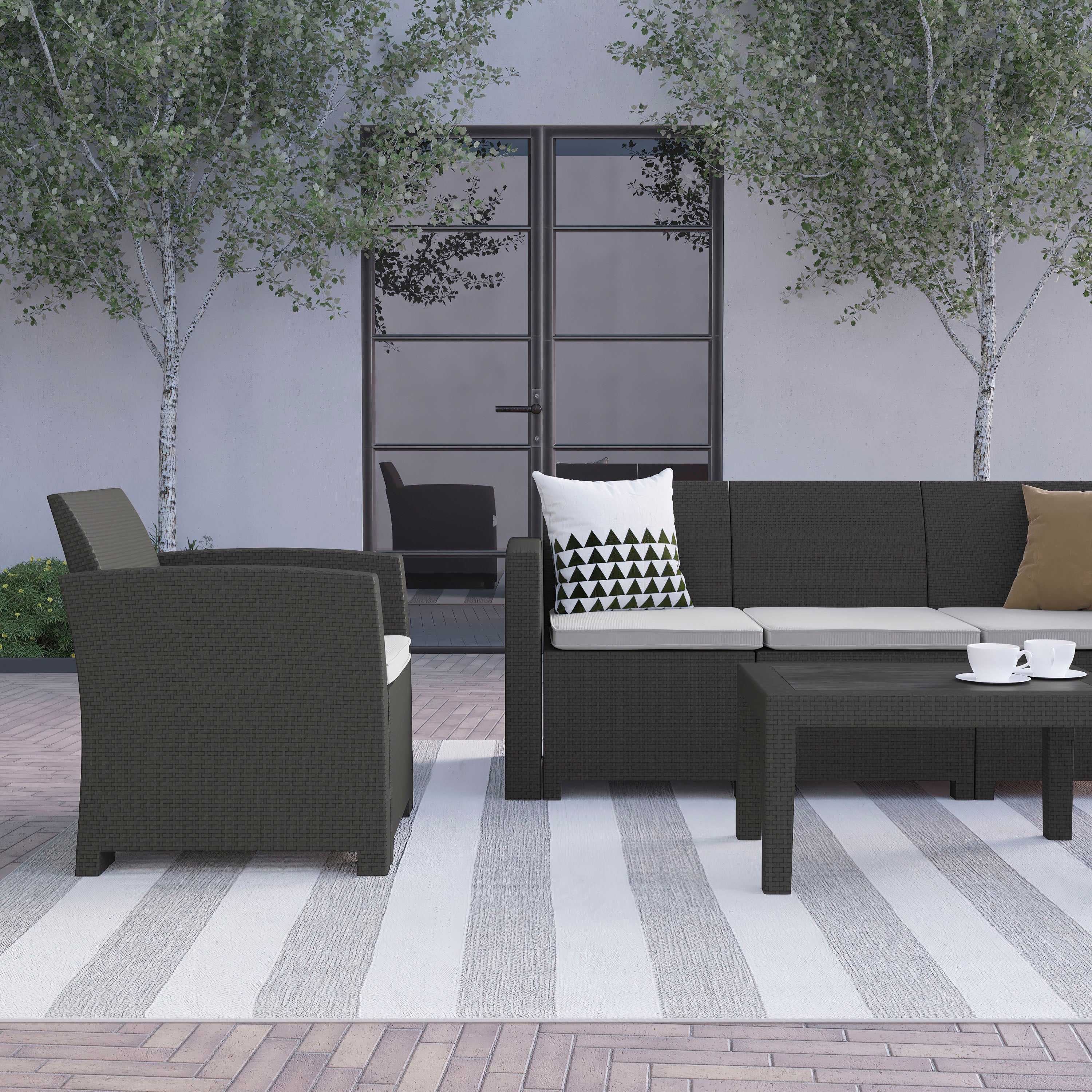 Seneca 4 Piece Outdoor Faux Rattan Chair, Sofa and Table Set-Outdoor Set-Flash Furniture-Wall2Wall Furnishings