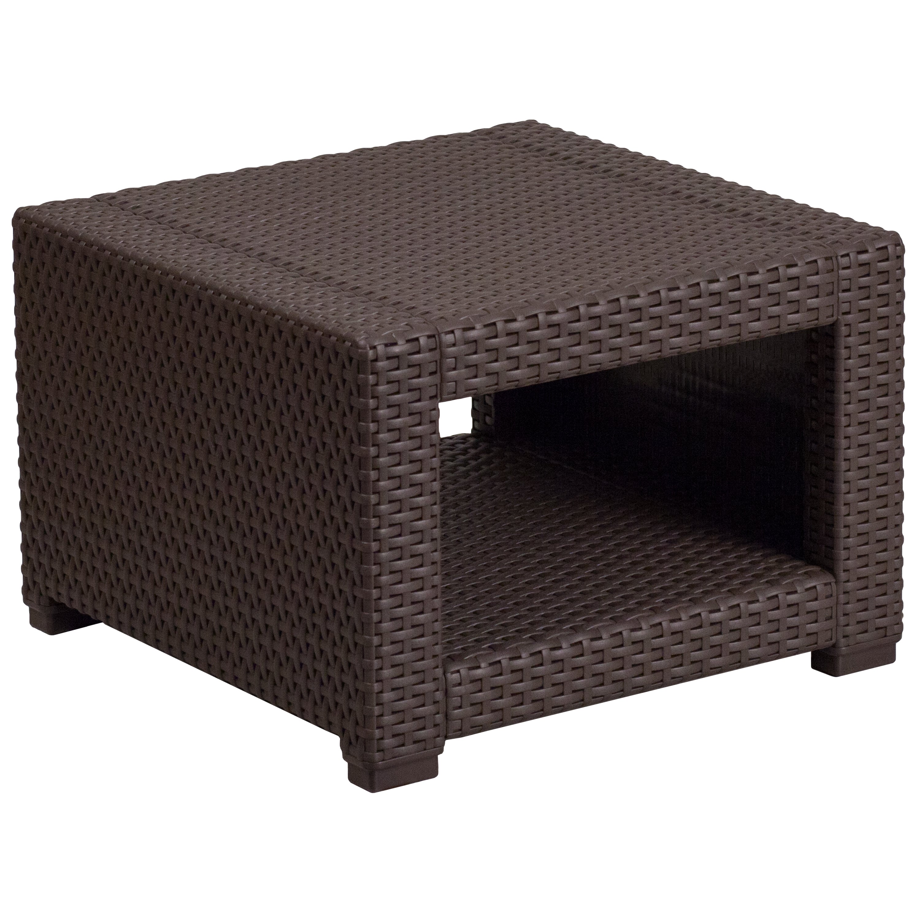 Seneca Faux Rattan End Table-Outdoor End Table-Flash Furniture-Wall2Wall Furnishings
