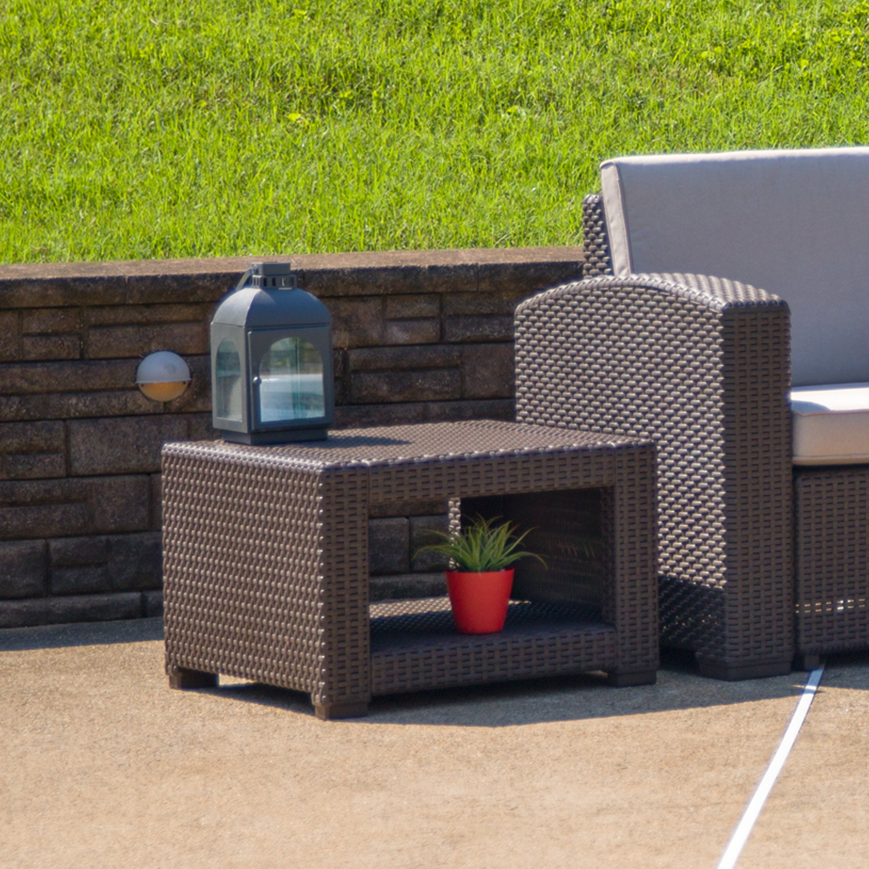 Seneca Faux Rattan End Table-Outdoor End Table-Flash Furniture-Wall2Wall Furnishings
