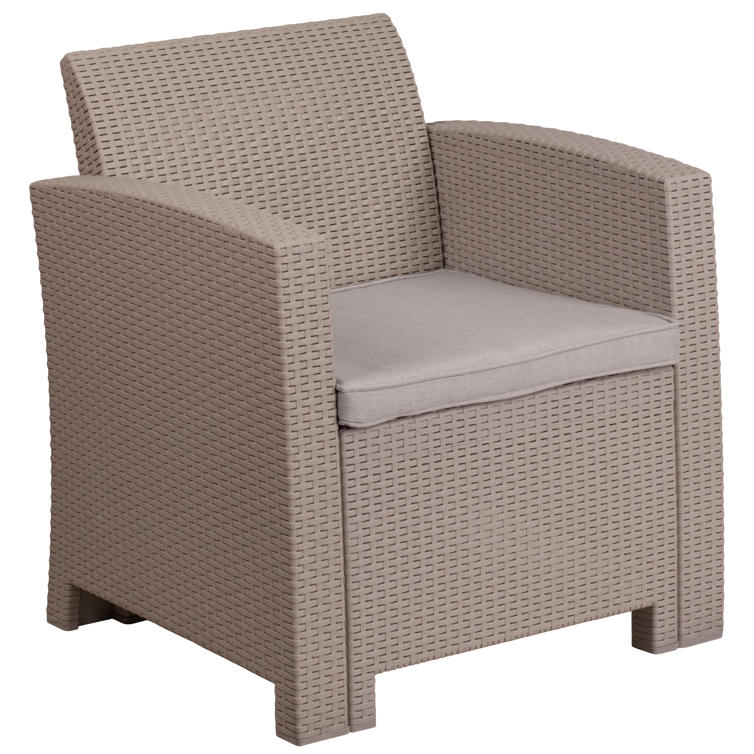 Seneca Faux Rattan Chair with All-Weather Cushion-Outdoor Chair-Flash Furniture-Wall2Wall Furnishings