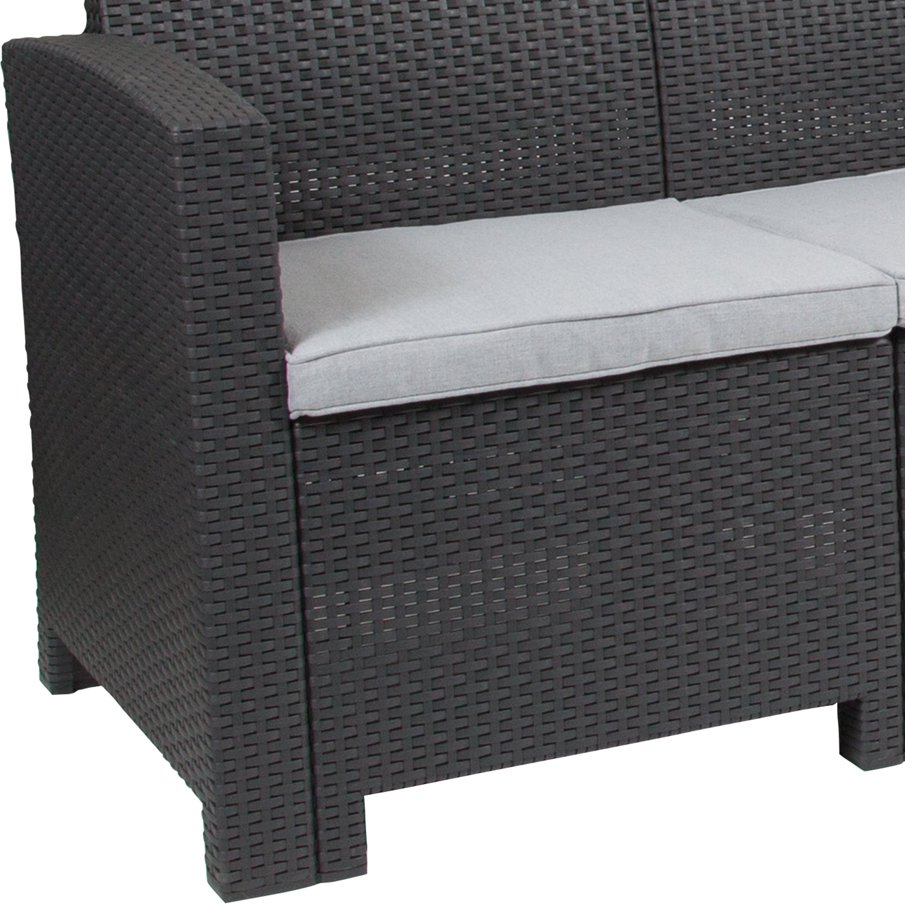 Seneca Faux Rattan Sofa with All-Weather Cushions-Outdoor Sofa-Flash Furniture-Wall2Wall Furnishings