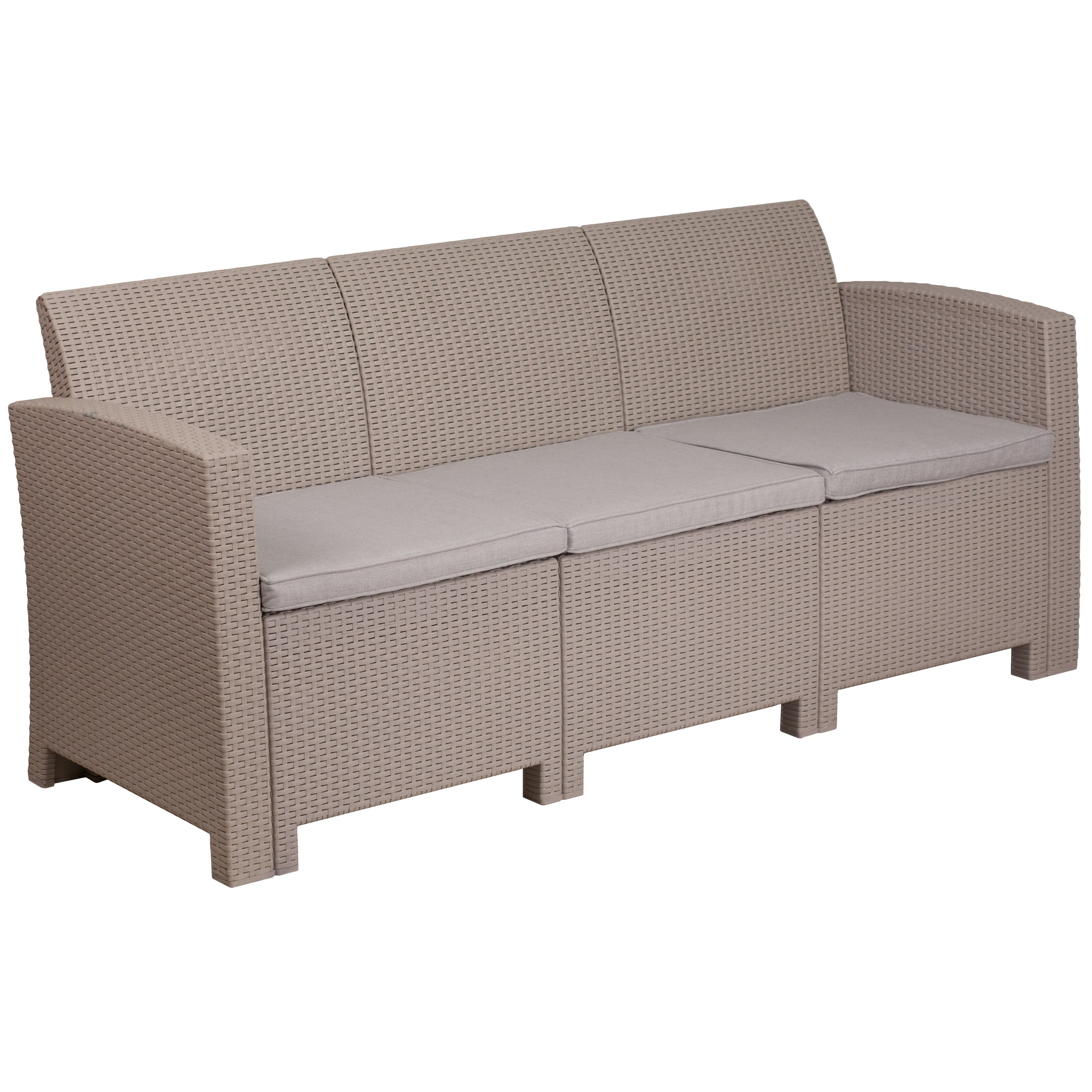 Seneca Faux Rattan Sofa with All-Weather Cushions-Outdoor Sofa-Flash Furniture-Wall2Wall Furnishings