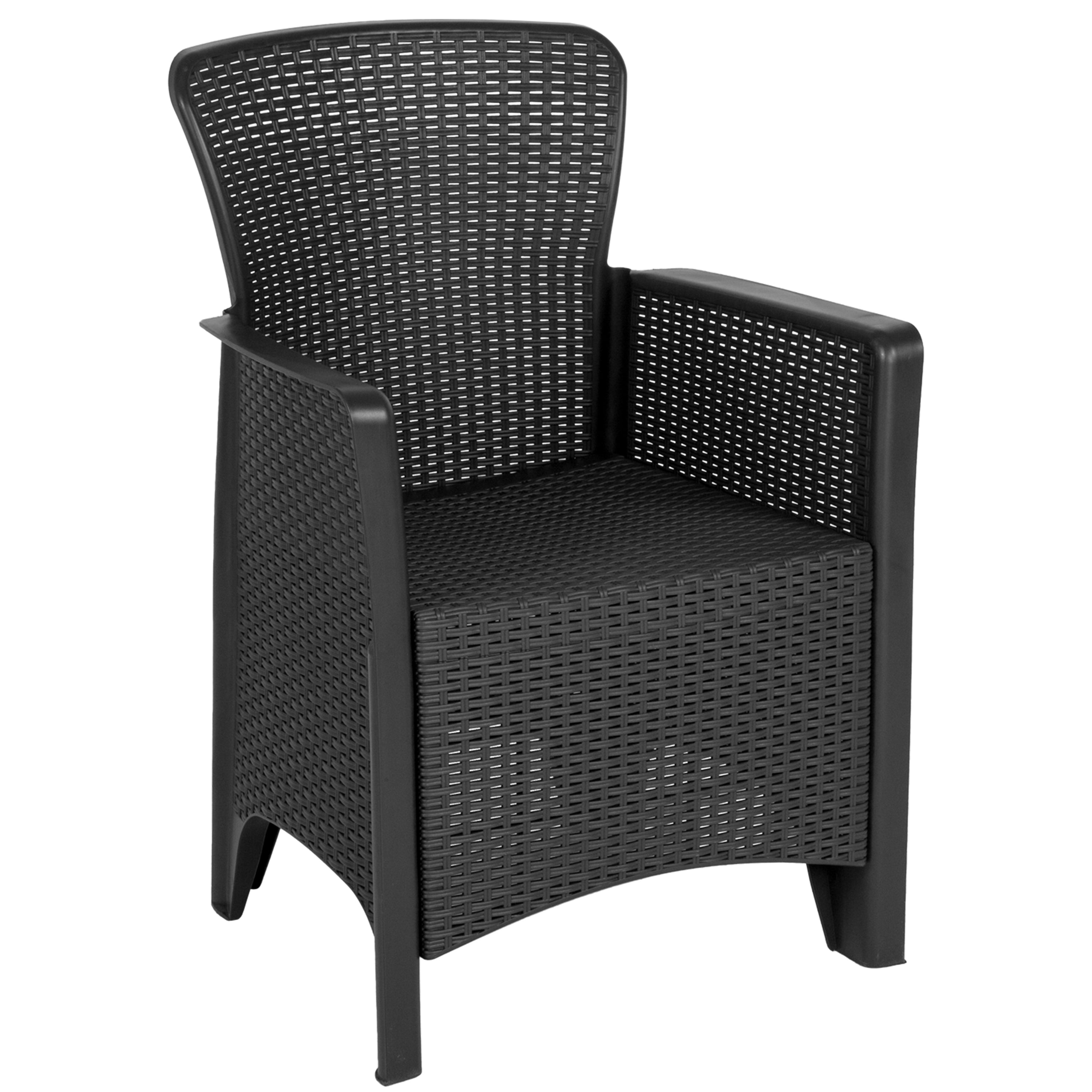 Seneca Faux Rattan Plastic Chair Set with Matching Side Table-Outdoor Set-Flash Furniture-Wall2Wall Furnishings