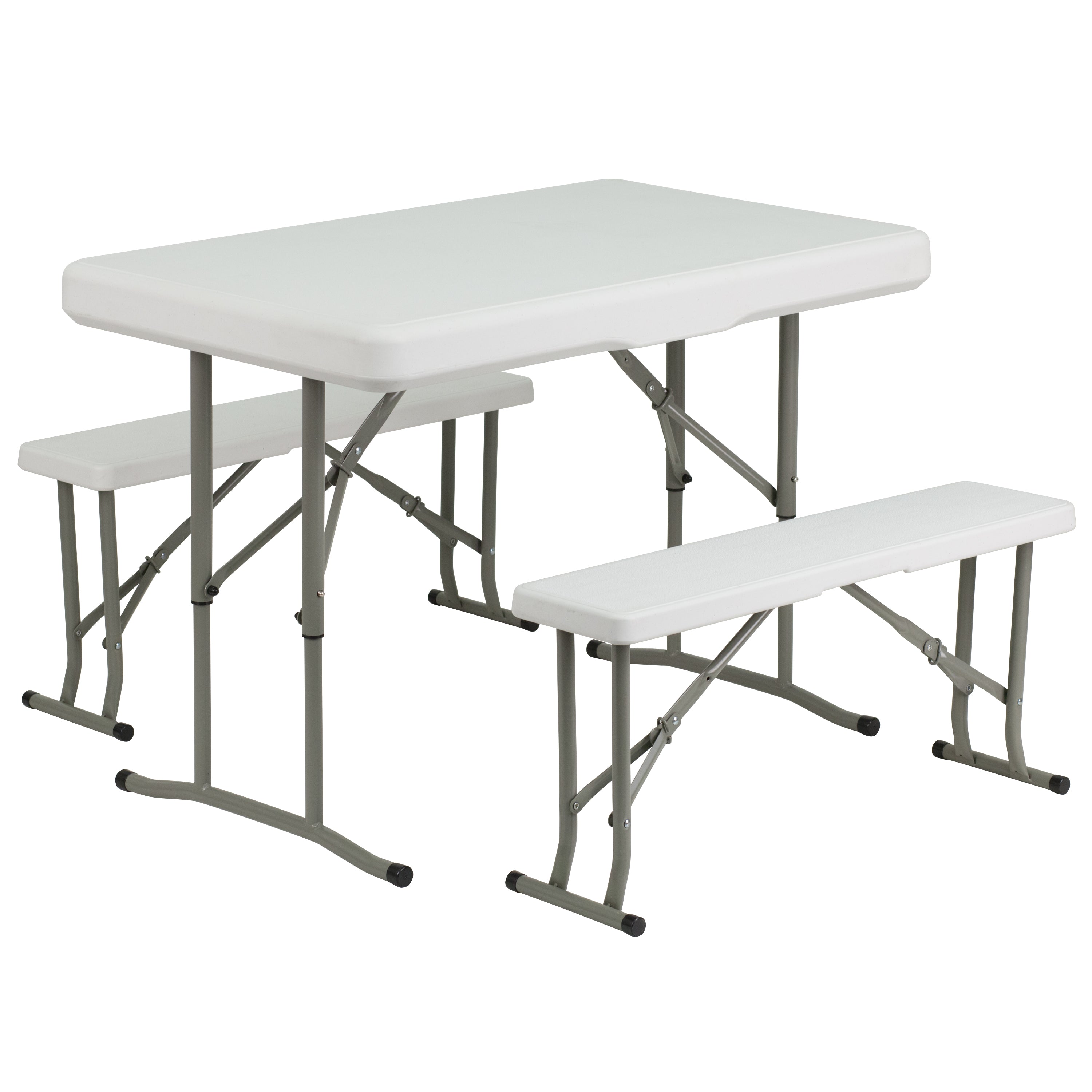 3 Piece Portable Plastic Folding Bench and Table Set-Folding Picnic Table-Flash Furniture-Wall2Wall Furnishings