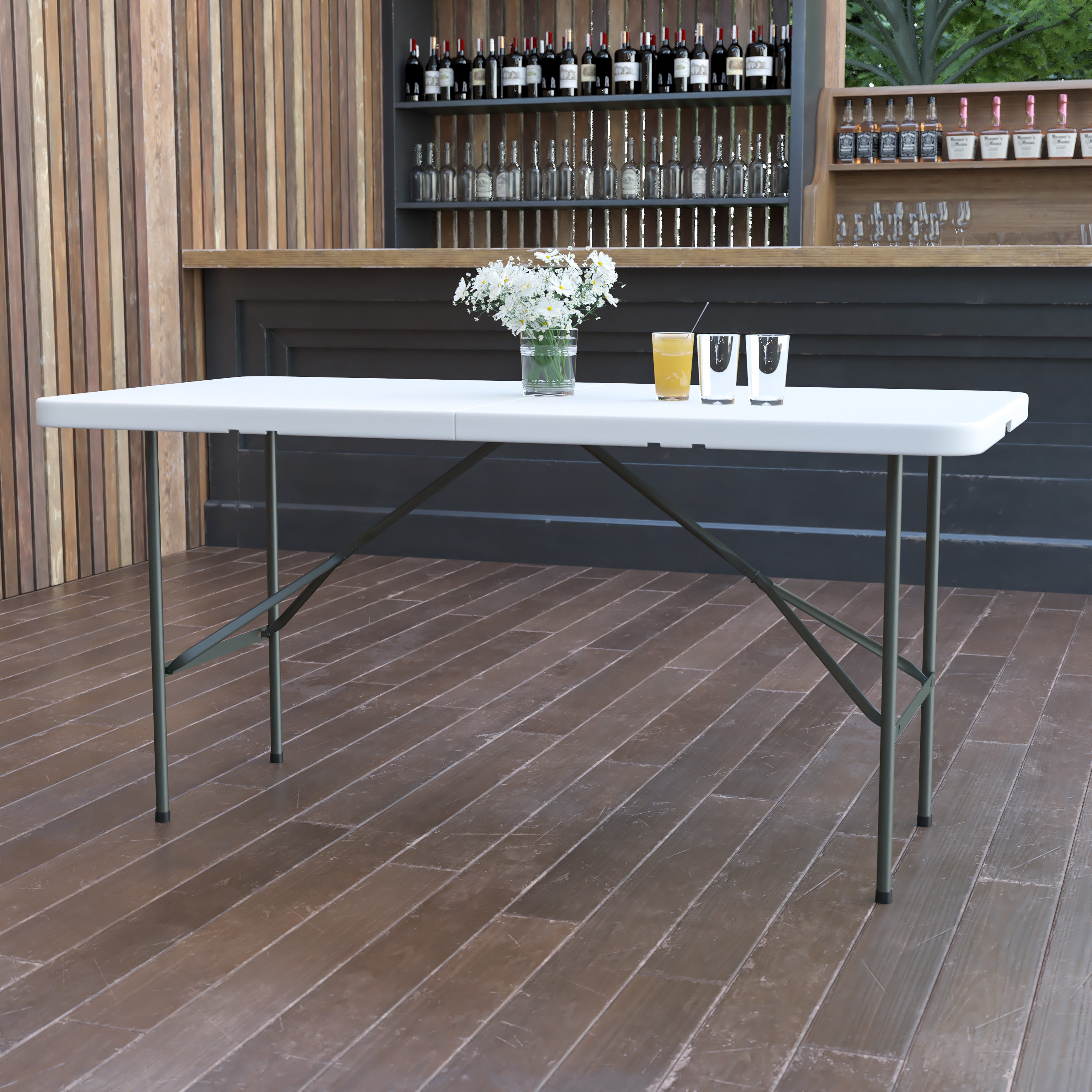 5-Foot Bi-Fold Plastic Folding Table-Rectangular Plastic Folding Table-Flash Furniture-Wall2Wall Furnishings