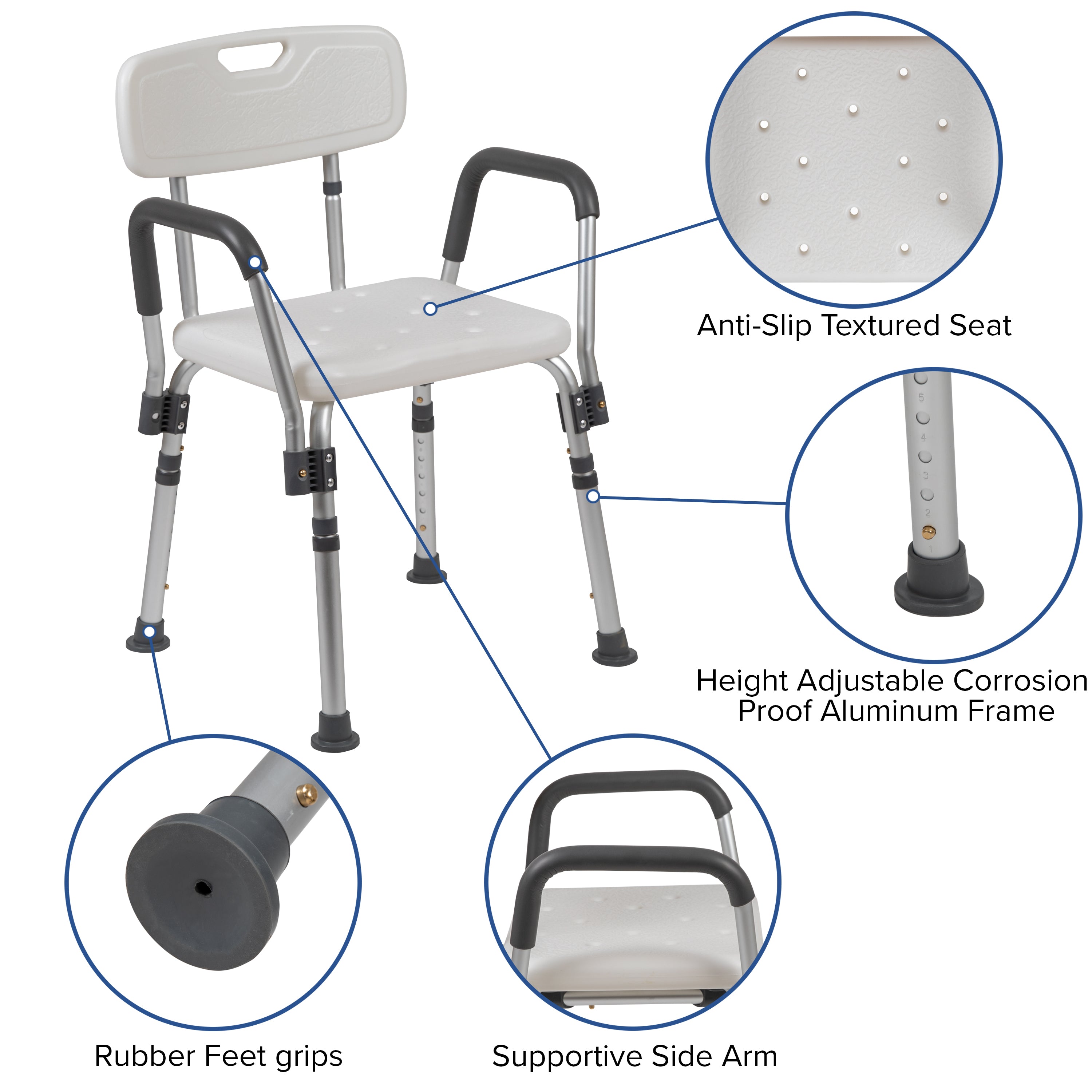HERCULES Series 300 Lb. Capacity Adjustable Bath & Shower Chair with Quick Release Back & Arms-Bath Safety-Flash Furniture-Wall2Wall Furnishings