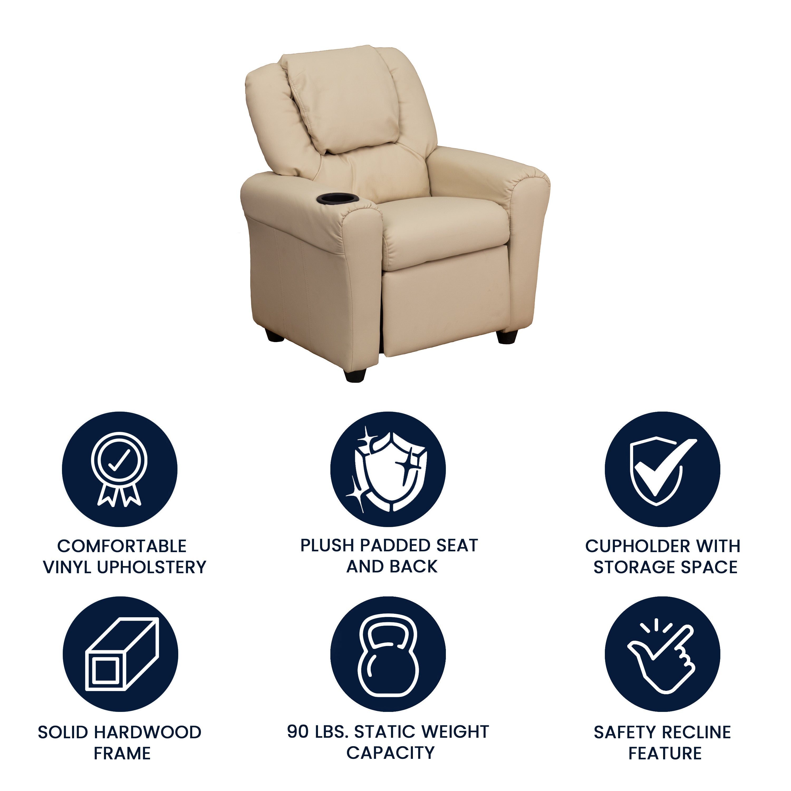 Contemporary Kids Recliner with Cup Holder and Headrest
