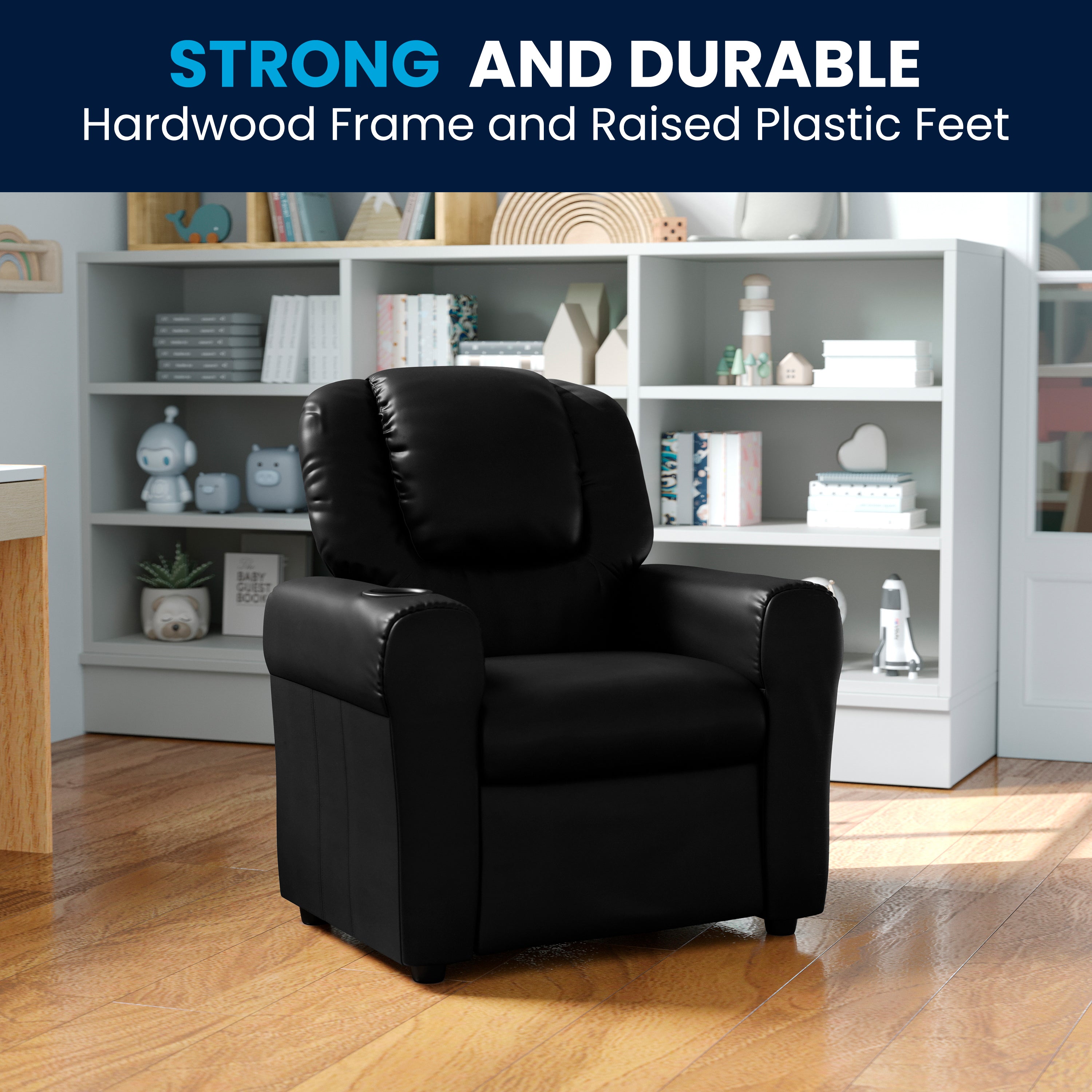 Contemporary Kids Recliner with Cup Holder and Headrest