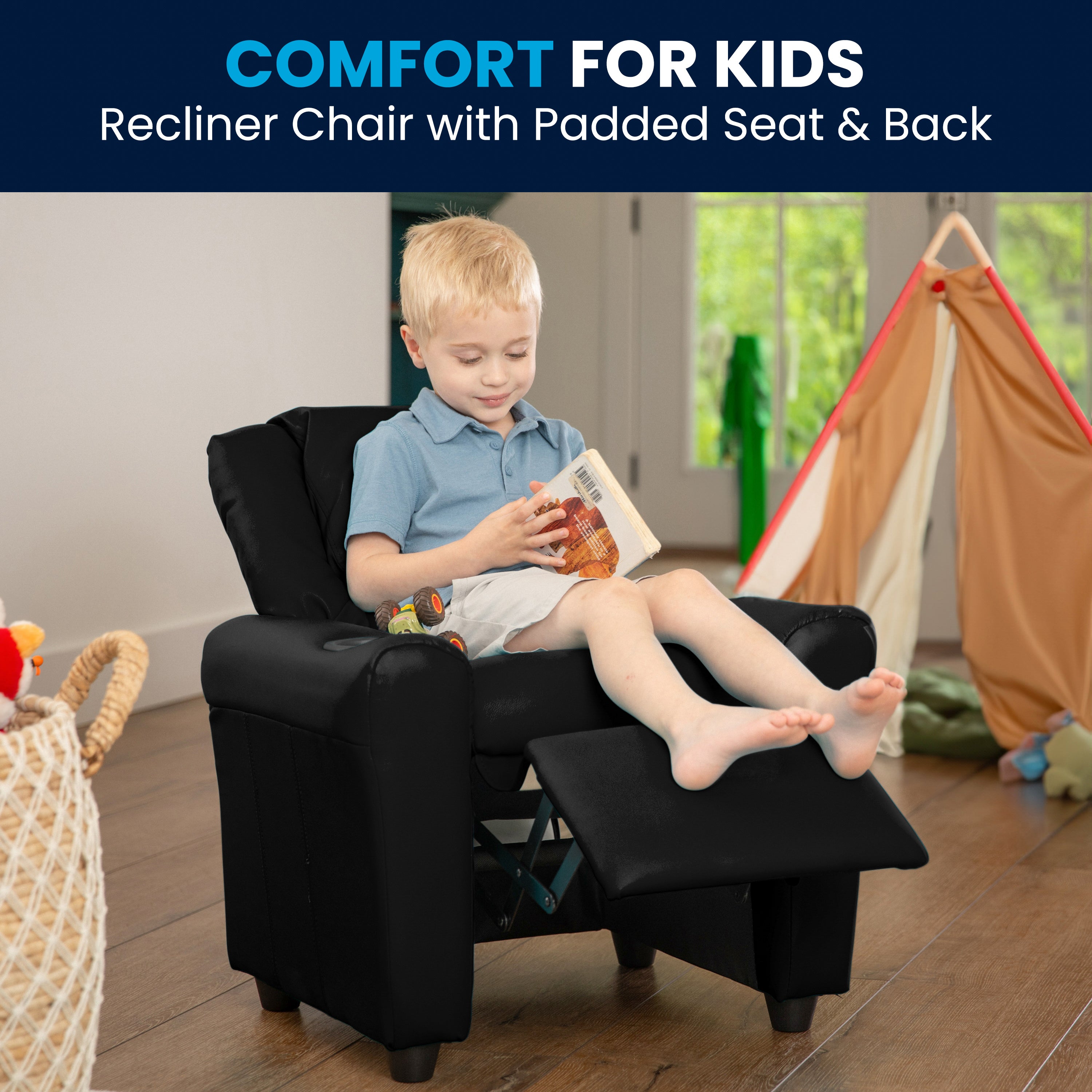 Contemporary Kids Recliner with Cup Holder and Headrest