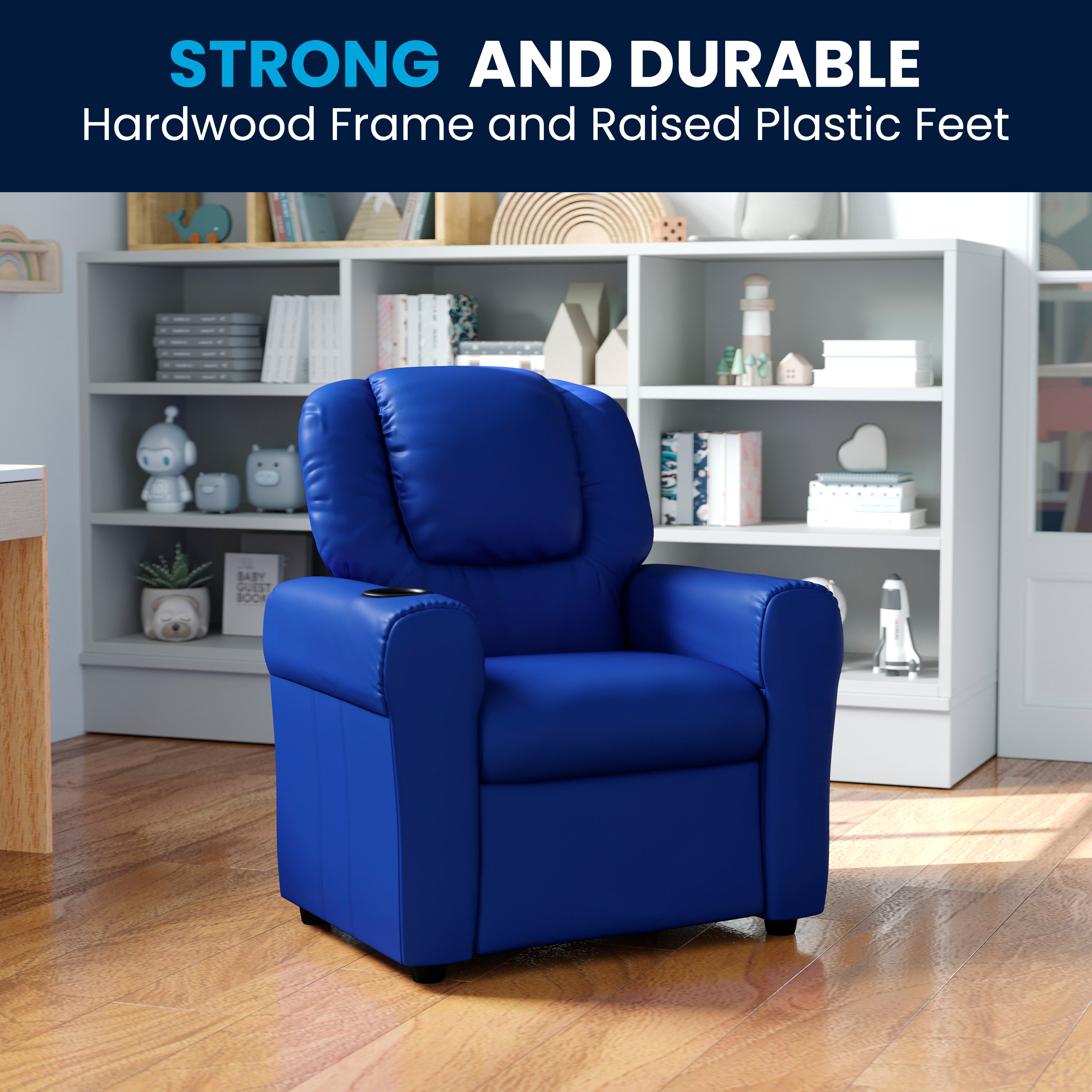 Contemporary Kids Recliner with Cup Holder and Headrest