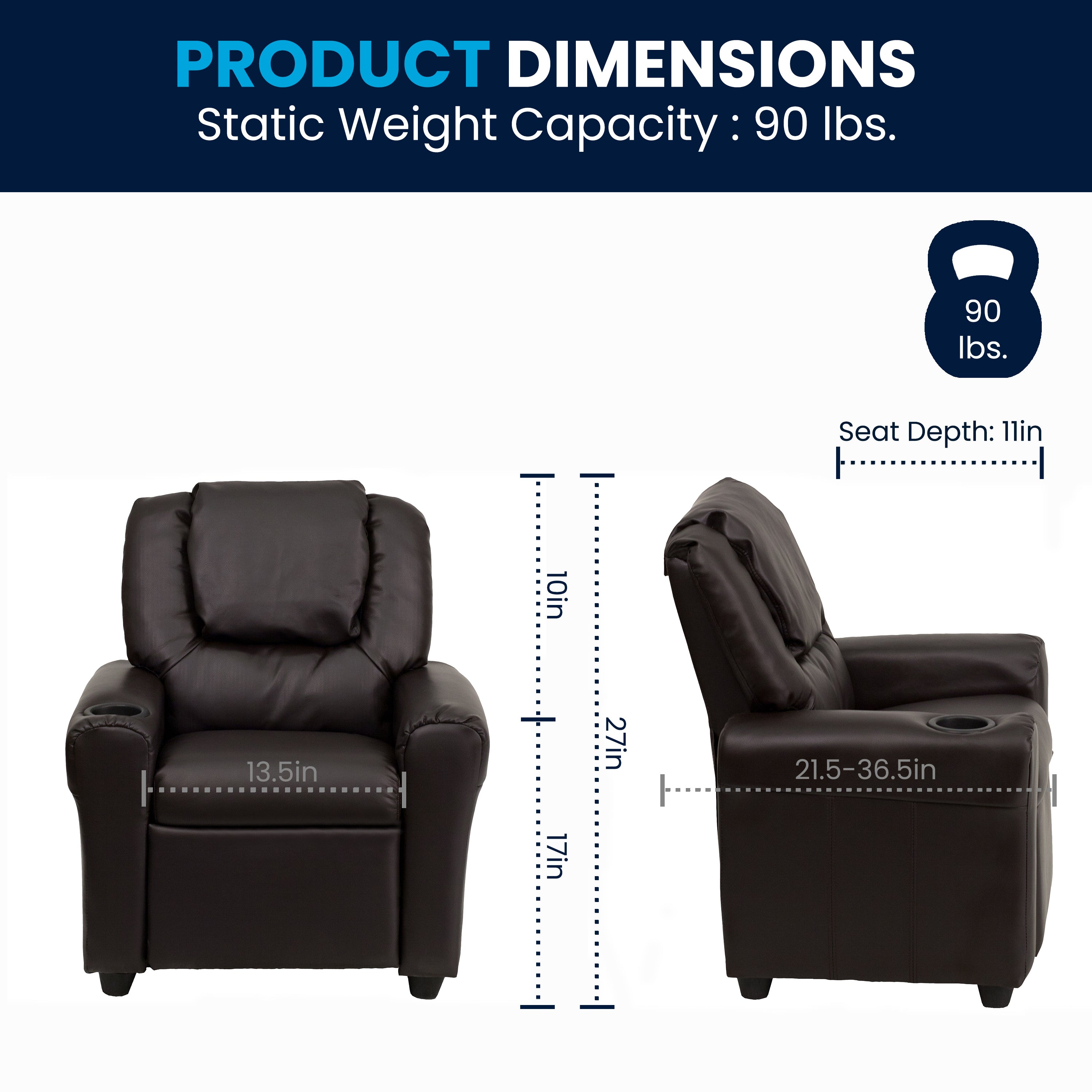 Contemporary Kids Recliner with Cup Holder and Headrest