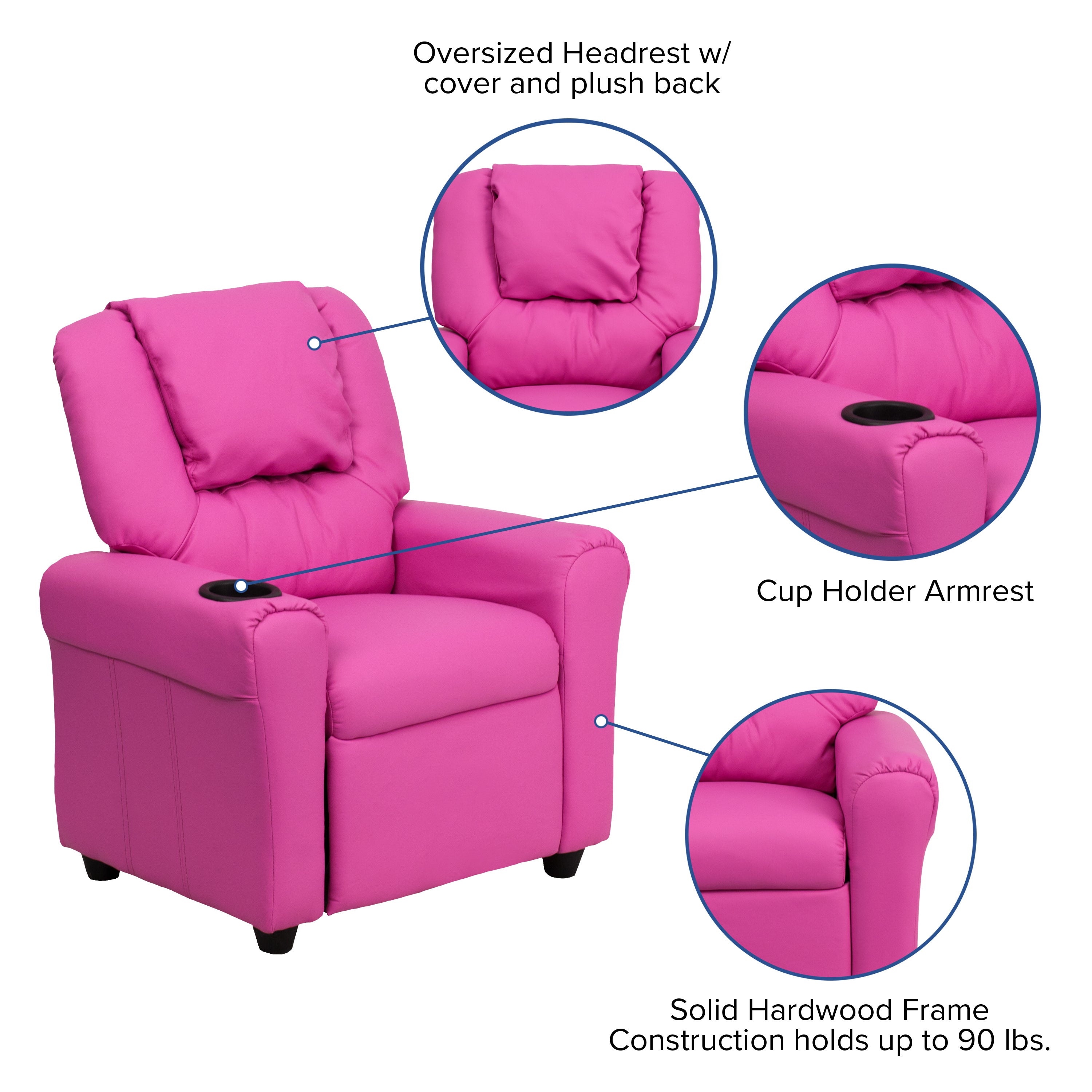 Contemporary Kids Recliner with Cup Holder and Headrest