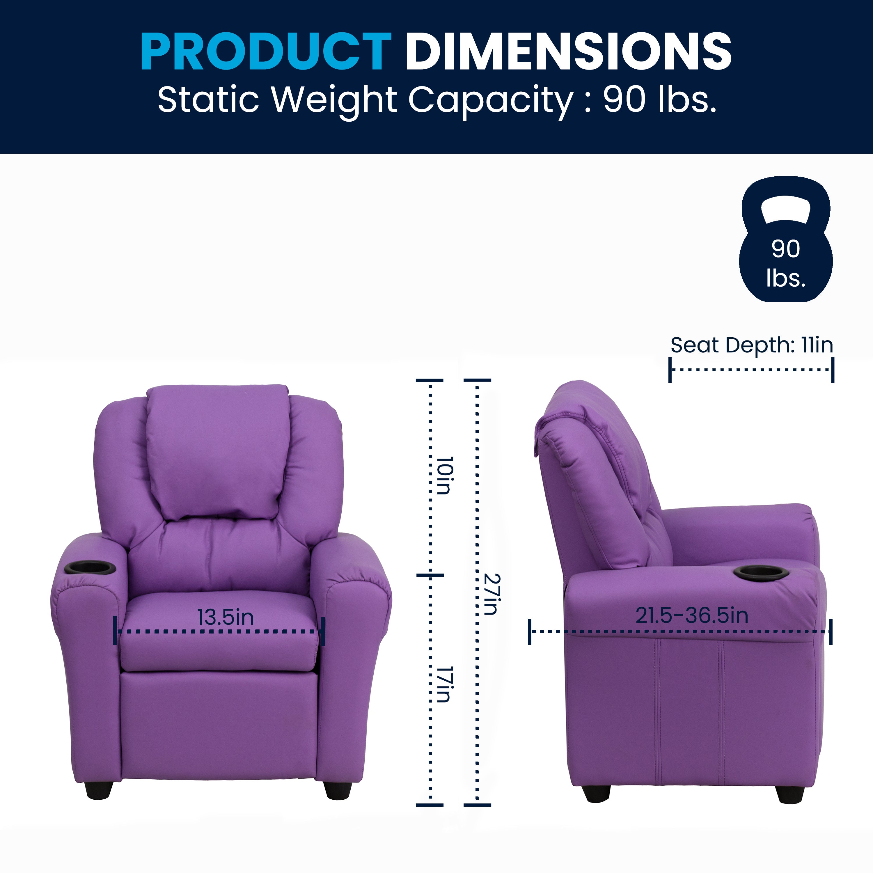 Contemporary Kids Recliner with Cup Holder and Headrest