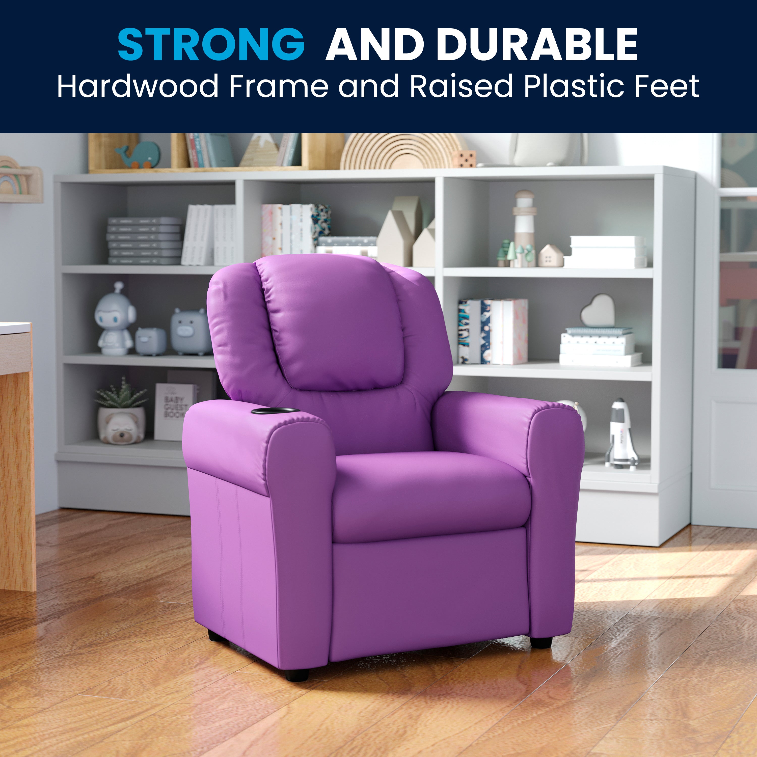 Contemporary Kids Recliner with Cup Holder and Headrest