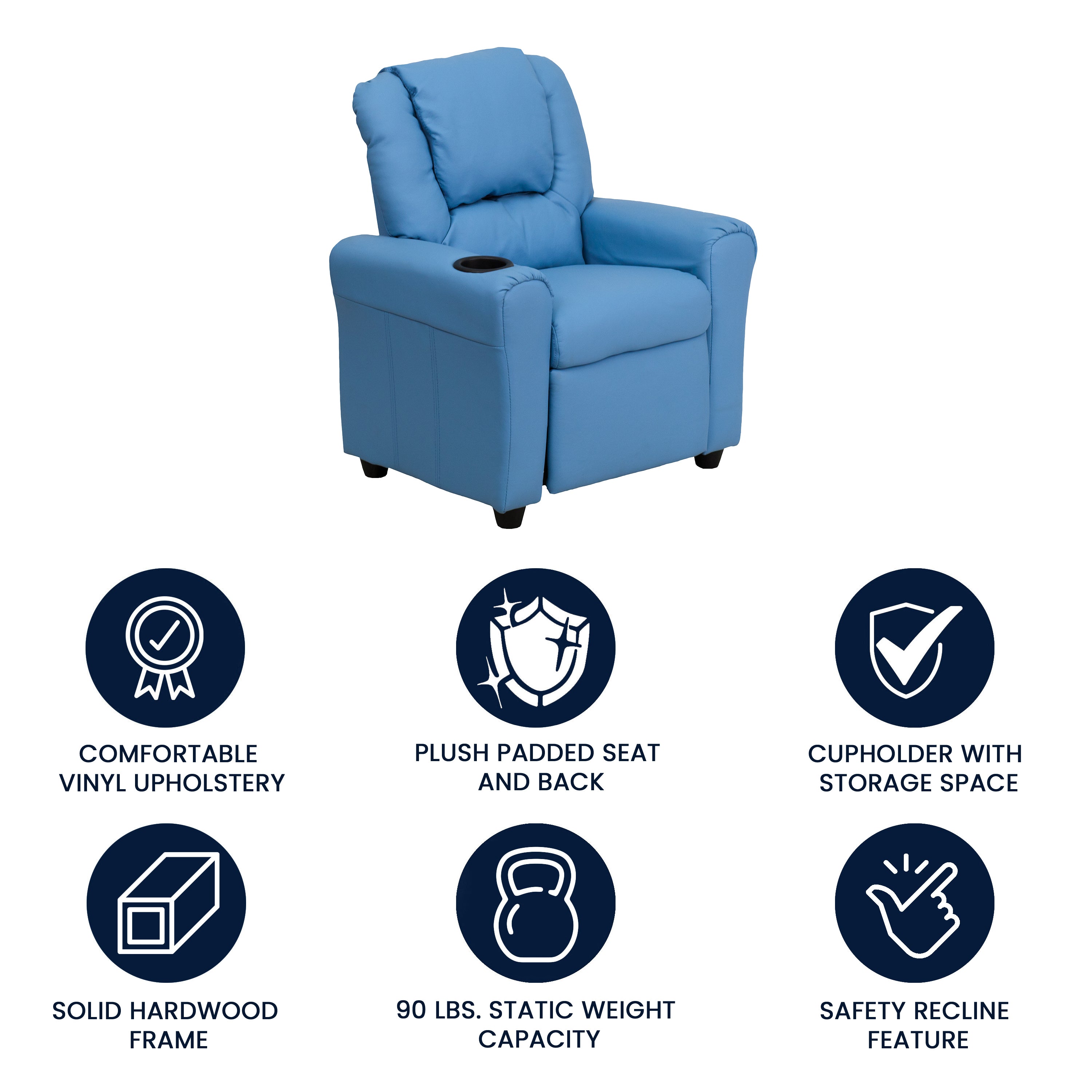 Contemporary Kids Recliner with Cup Holder and Headrest