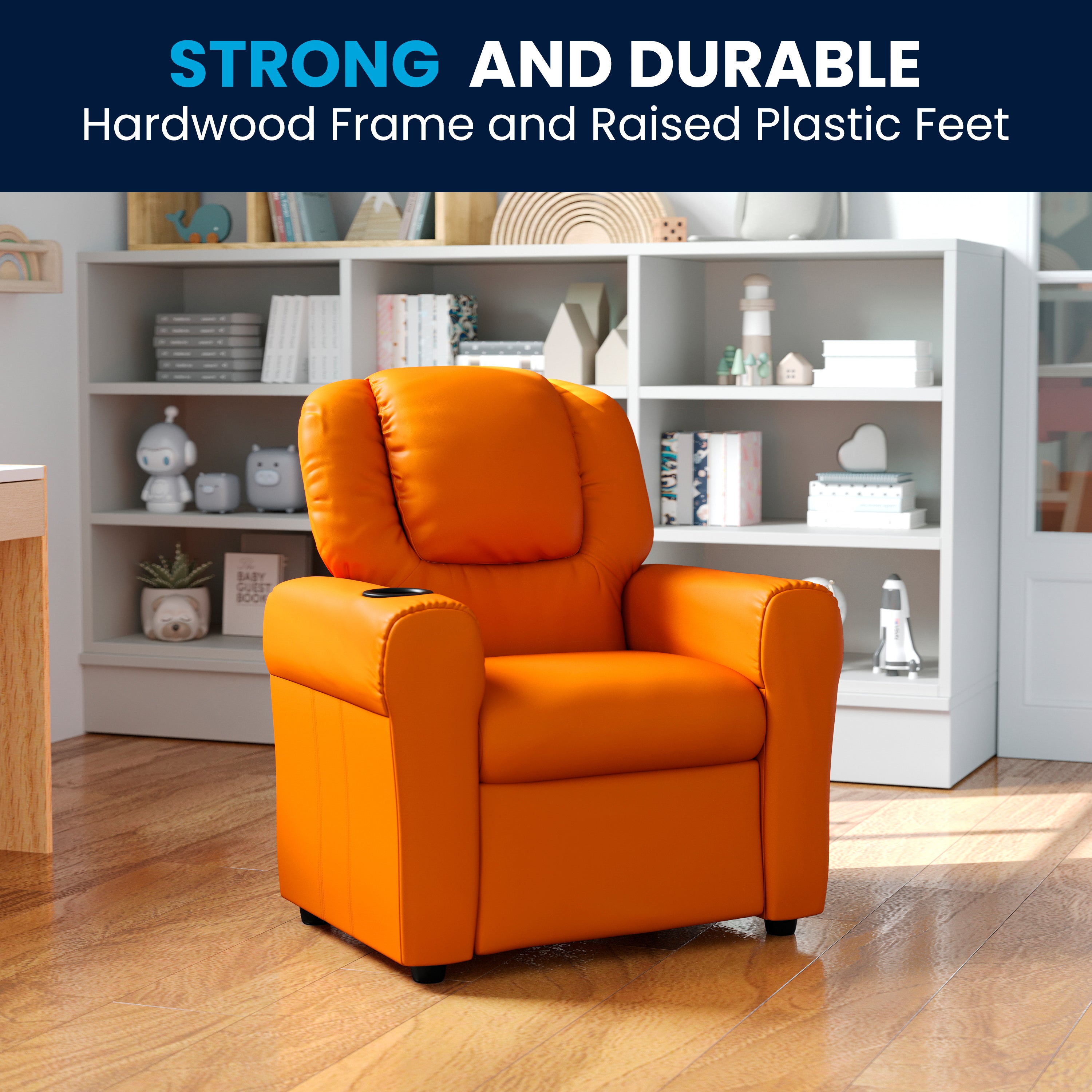 Contemporary Kids Recliner with Cup Holder and Headrest