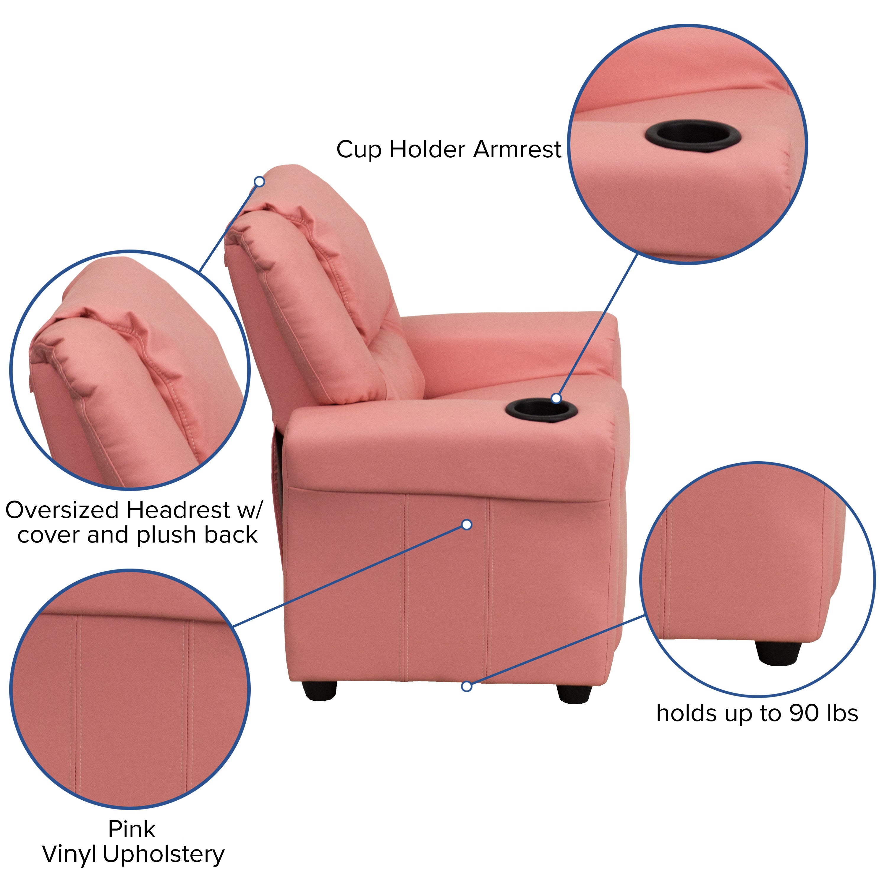 Contemporary Kids Recliner with Cup Holder and Headrest