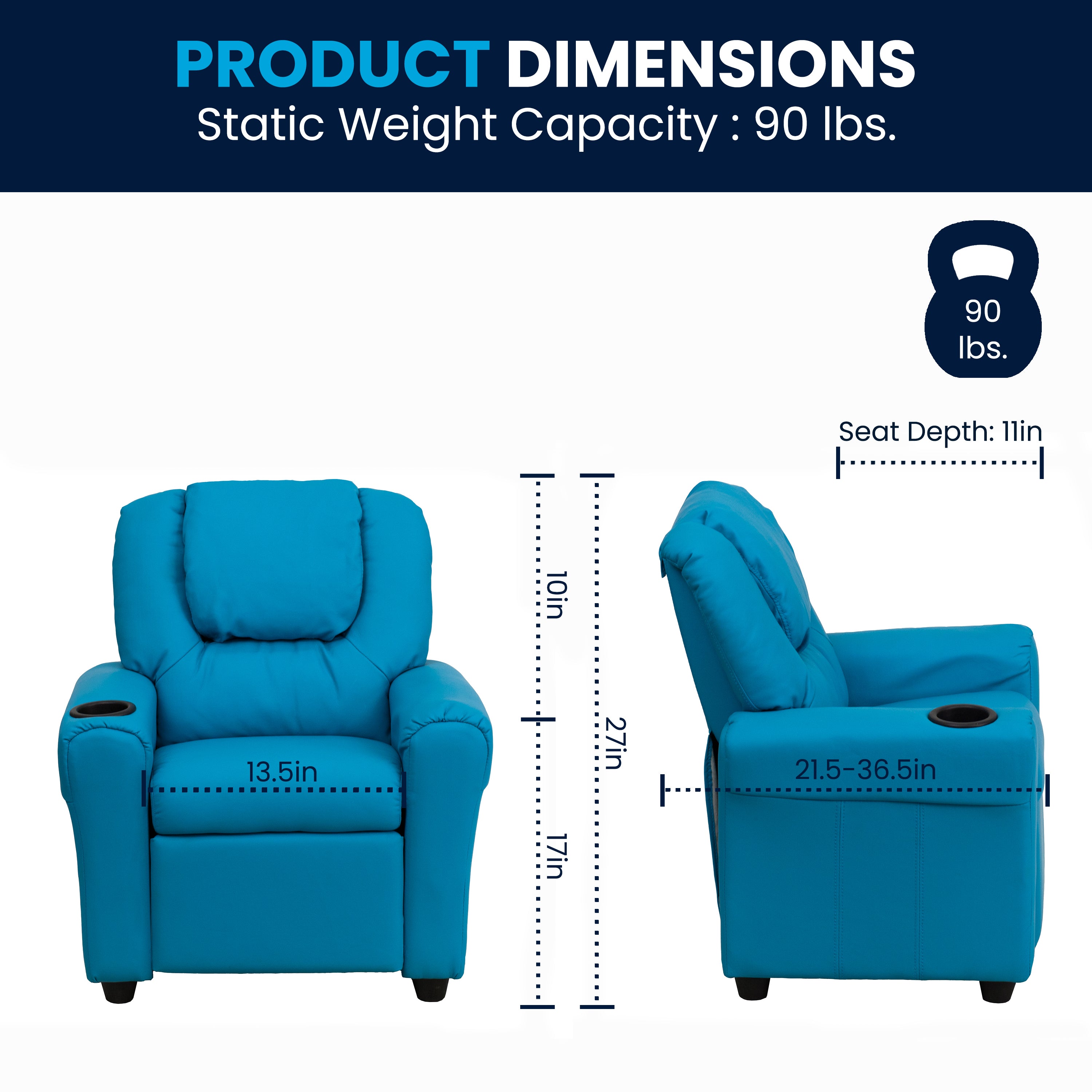Contemporary Kids Recliner with Cup Holder and Headrest