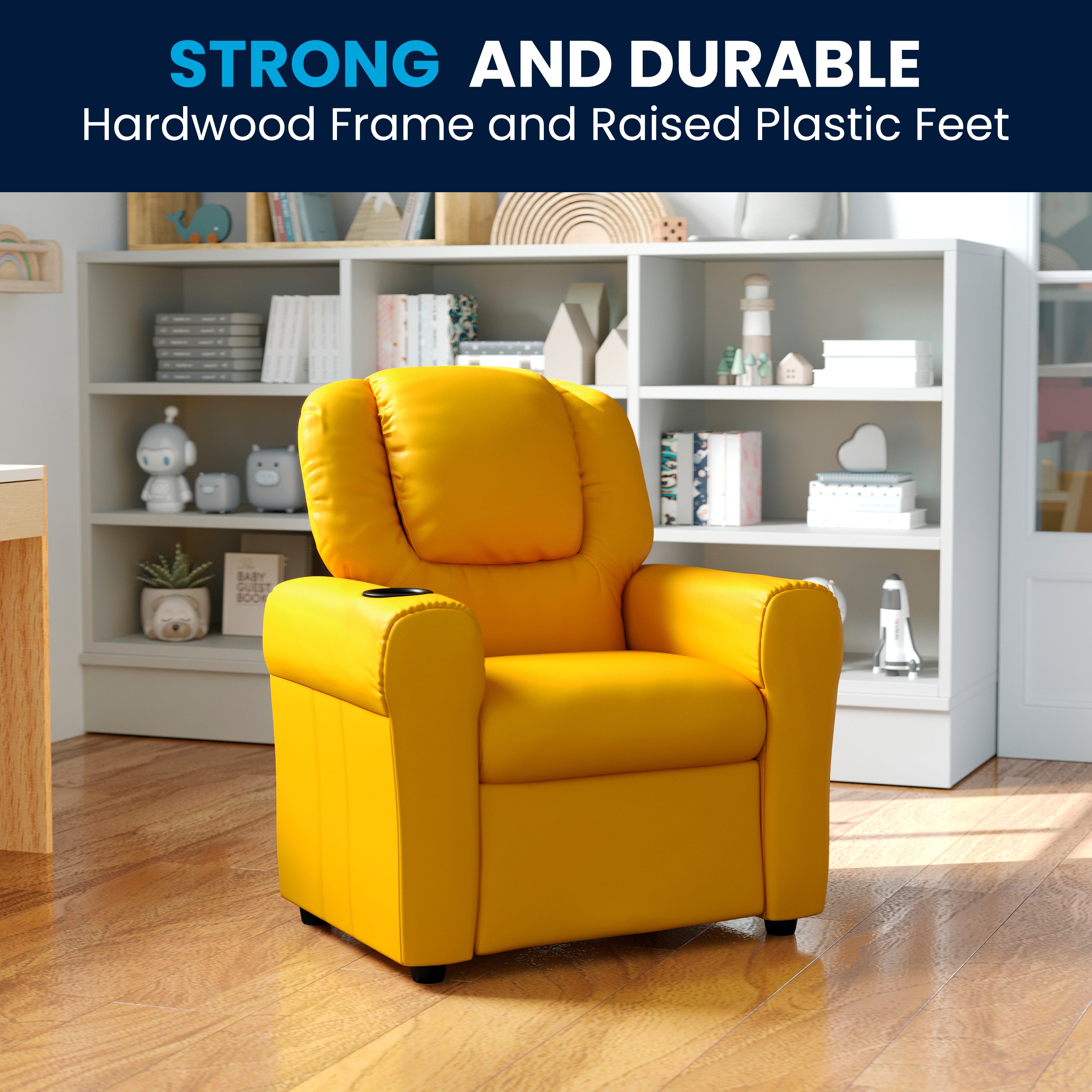 Contemporary Kids Recliner with Cup Holder and Headrest