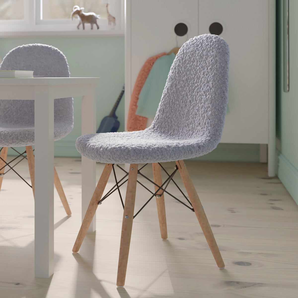 Zula Kid's Modern Padded Armless Faux Shearling Accent Chair with Beechwood Legs