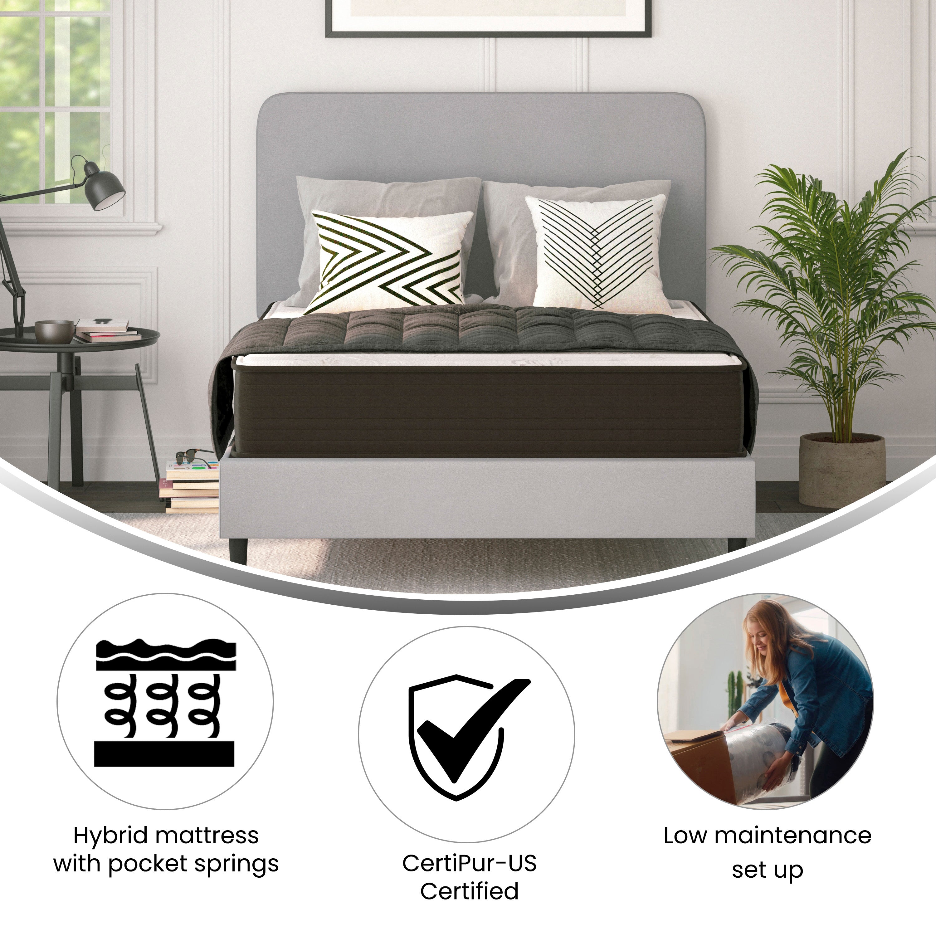 Dream 10 Inch Hybrid Mattress, High Density Foam and Pocket Spring Mattress in a Box, CertiPur-US Certified Foam