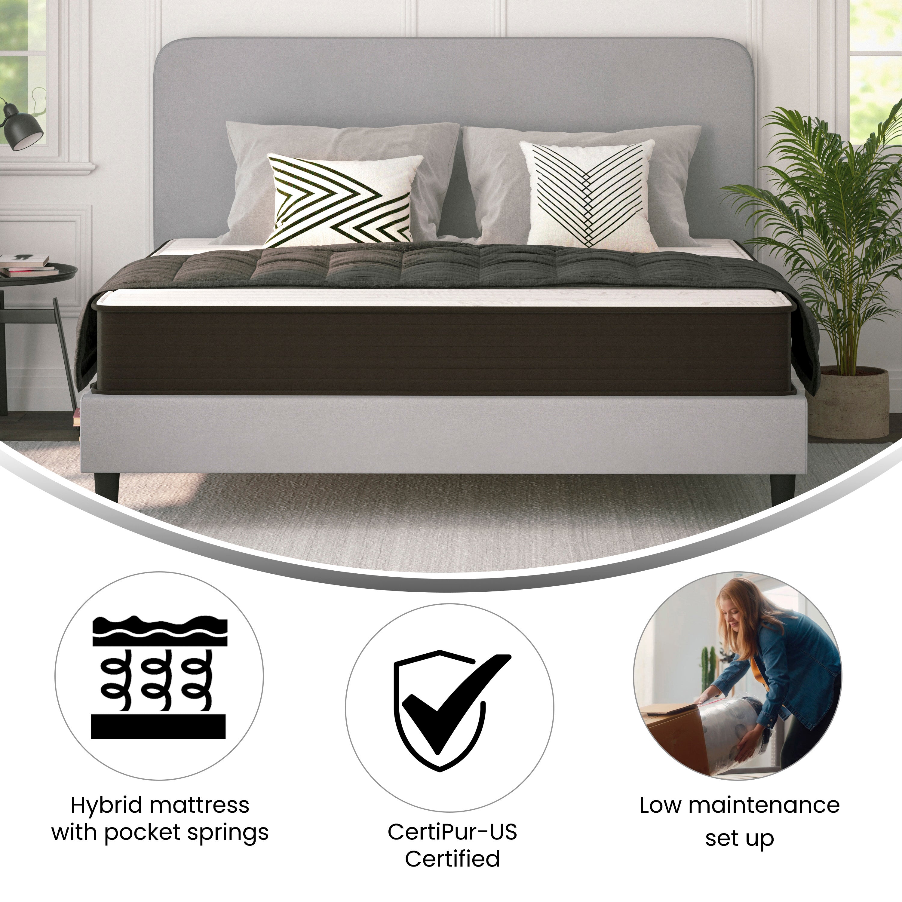 Dream 10 Inch Hybrid Mattress, High Density Foam and Pocket Spring Mattress in a Box, CertiPur-US Certified Foam