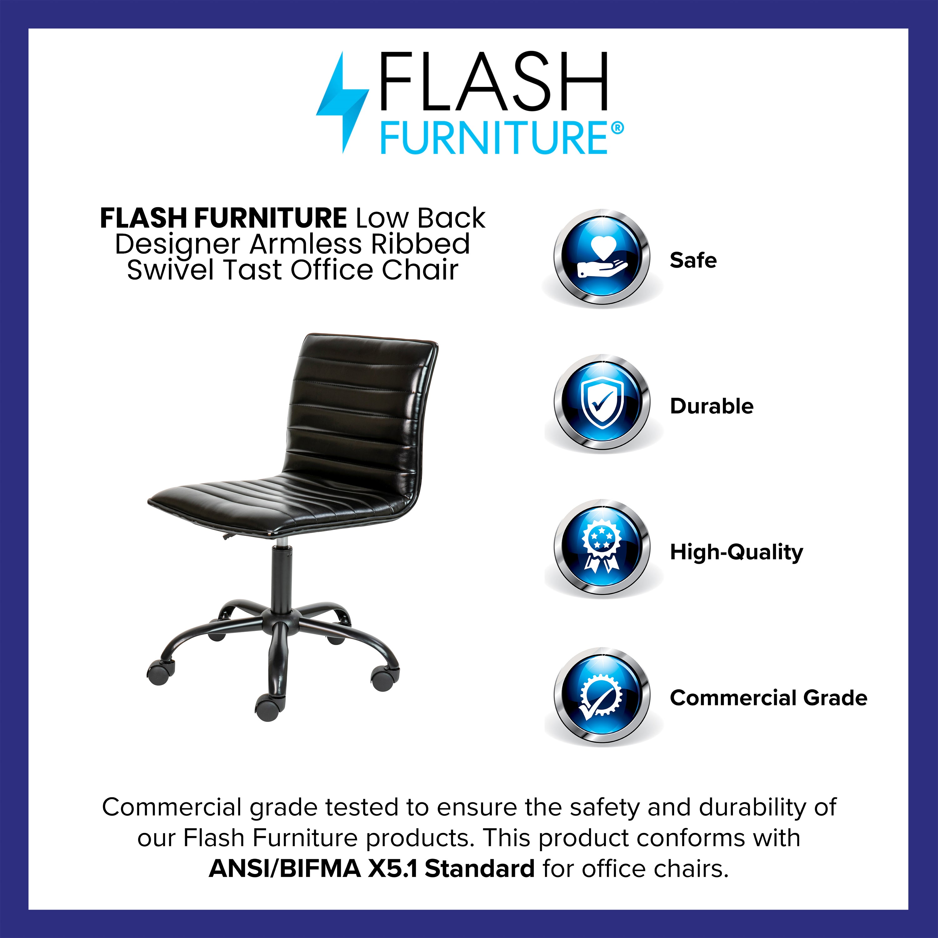 Low Back Designer Armless Ribbed Swivel Task Office Chair