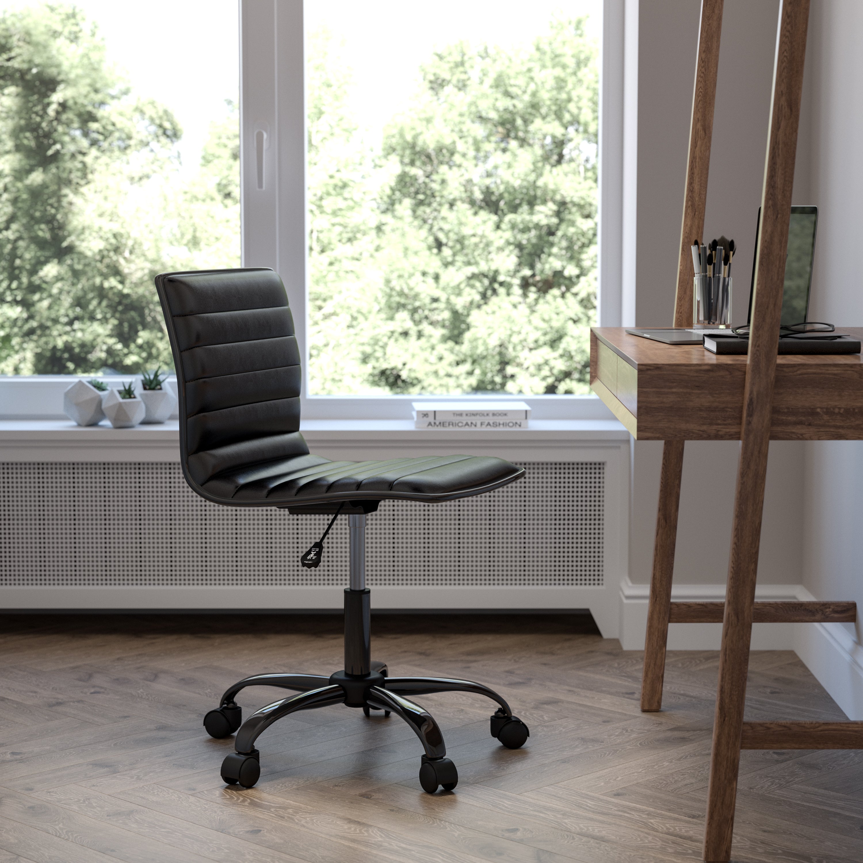 Low Back Designer Armless Ribbed Swivel Task Office Chair
