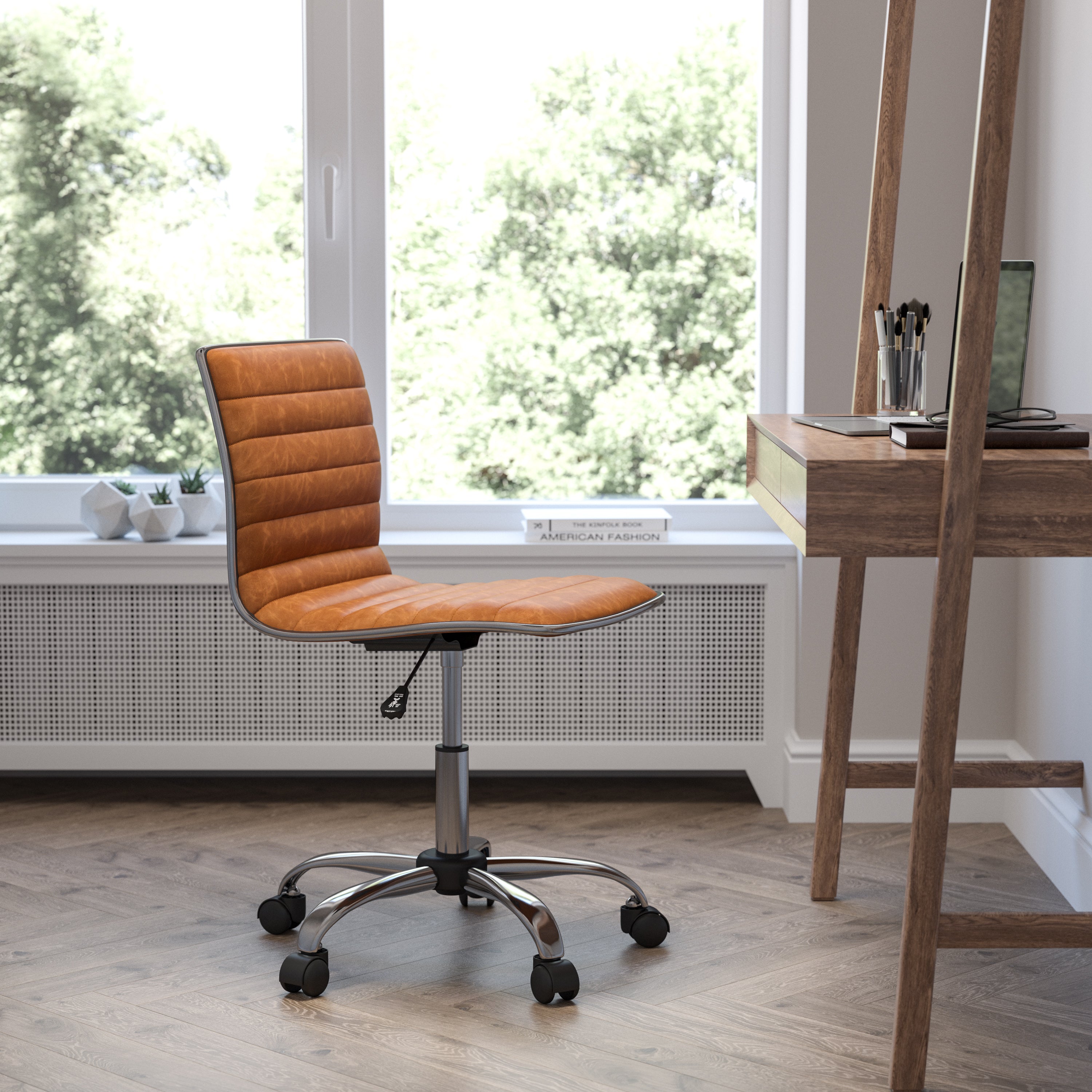 Low Back Designer Armless Ribbed Swivel Task Office Chair