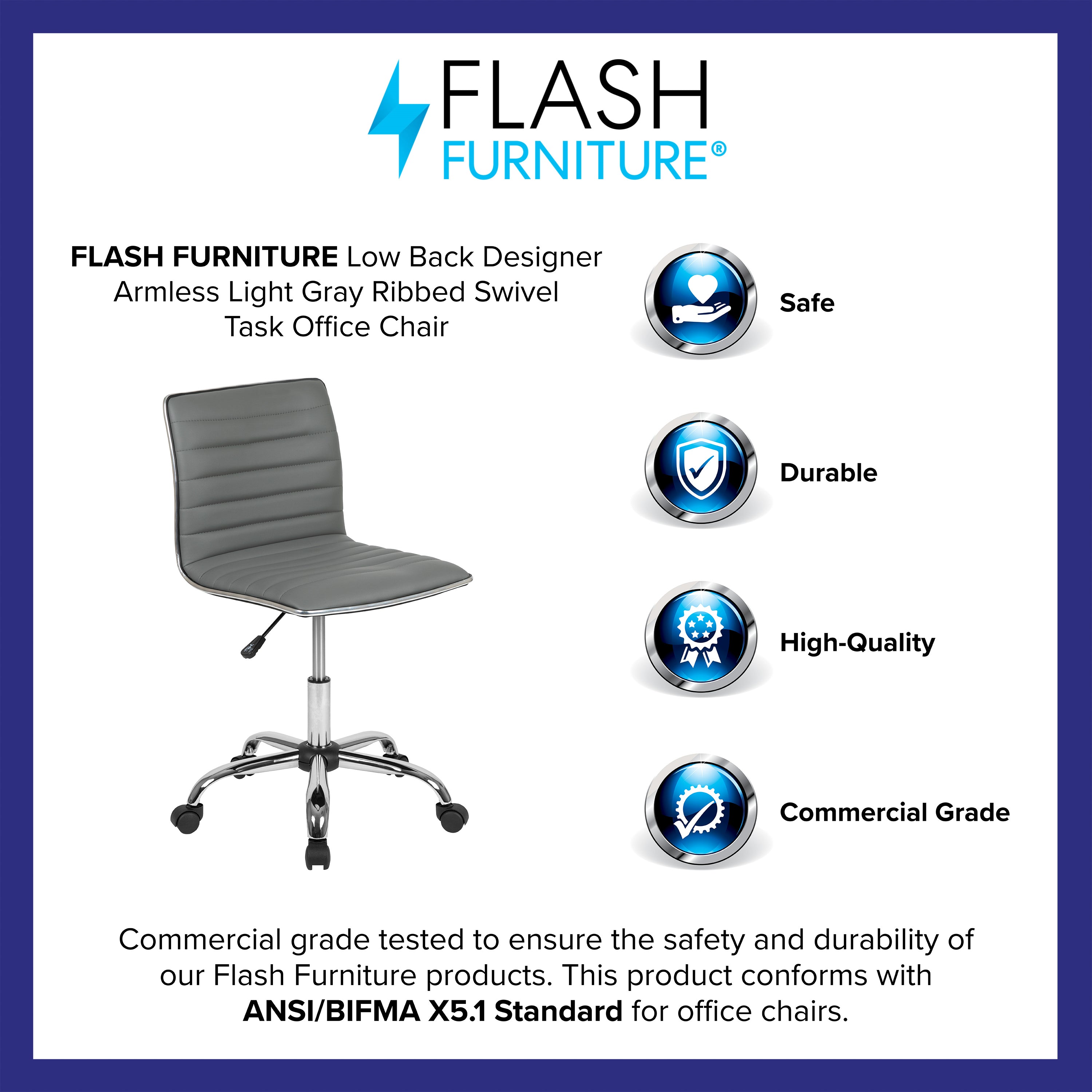 Low Back Designer Armless Ribbed Swivel Task Office Chair