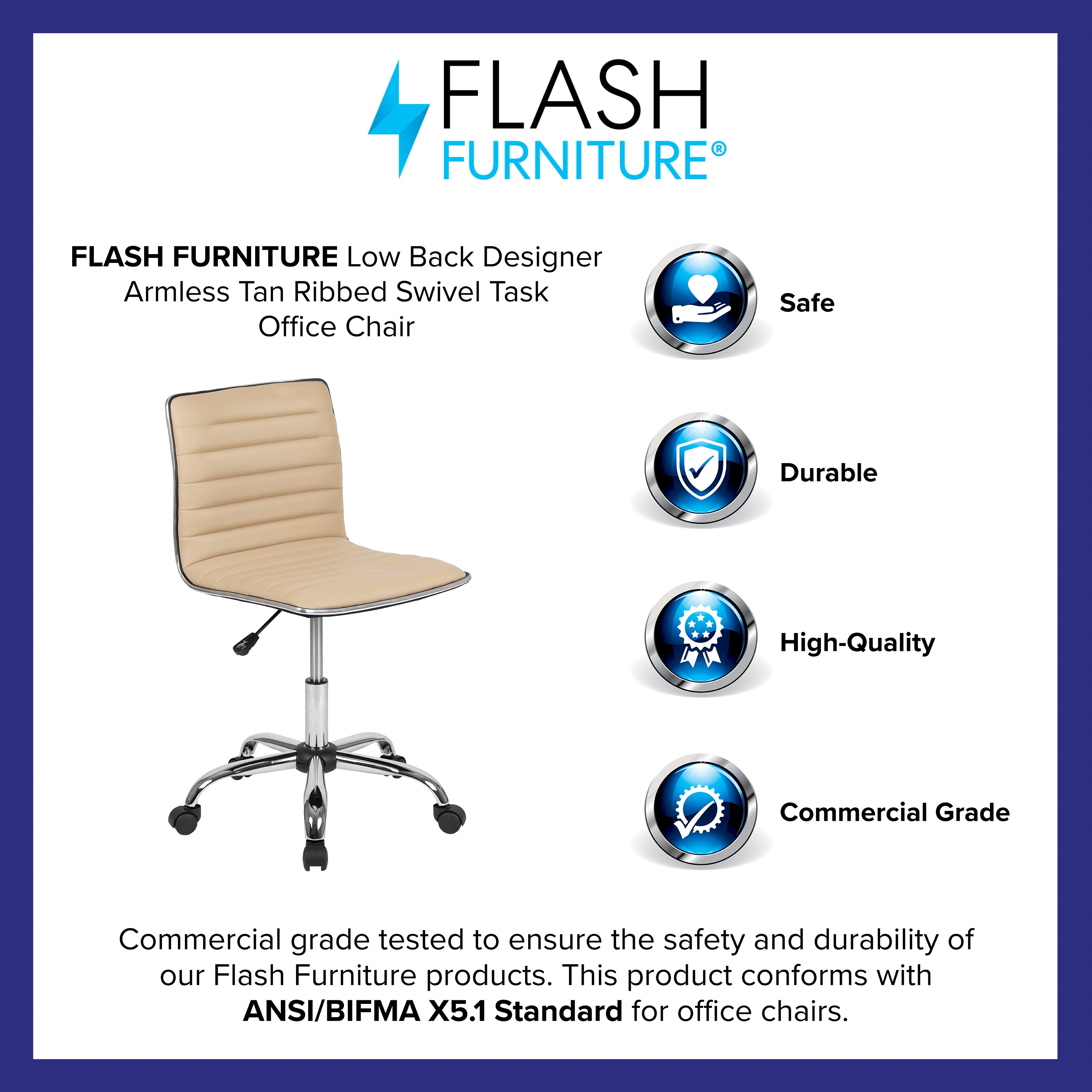 Low Back Designer Armless Ribbed Swivel Task Office Chair