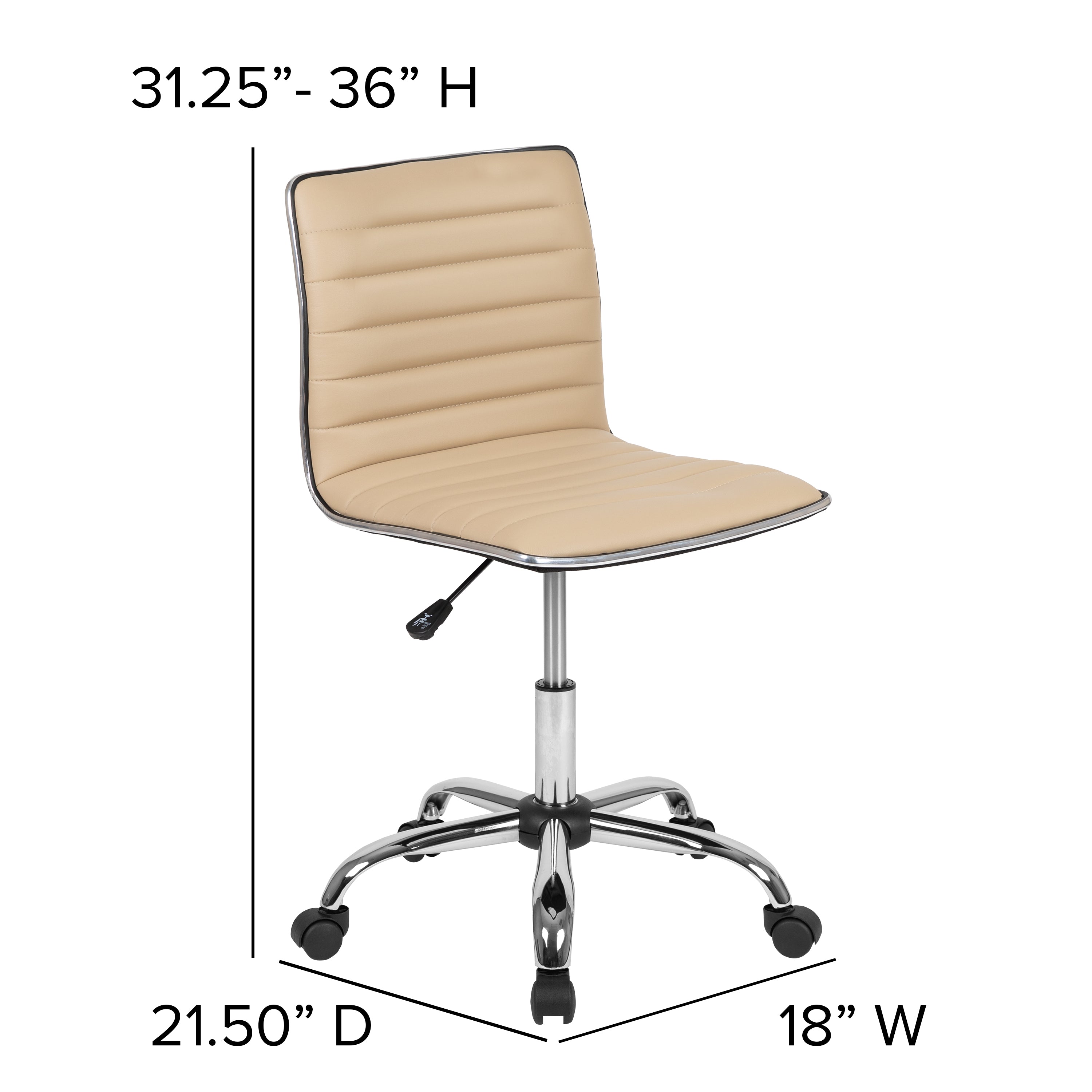 Low Back Designer Armless Ribbed Swivel Task Office Chair
