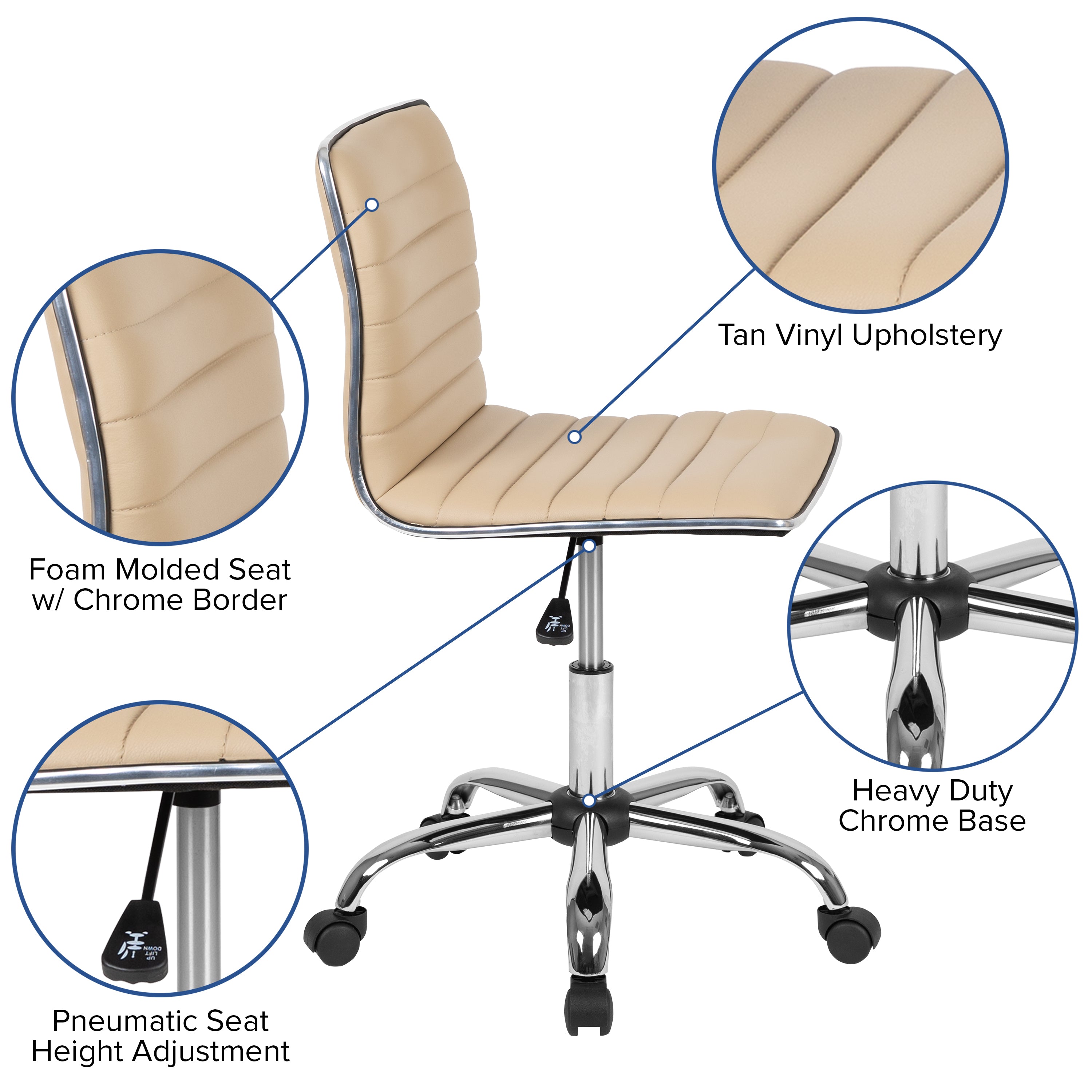 Low Back Designer Armless Ribbed Swivel Task Office Chair
