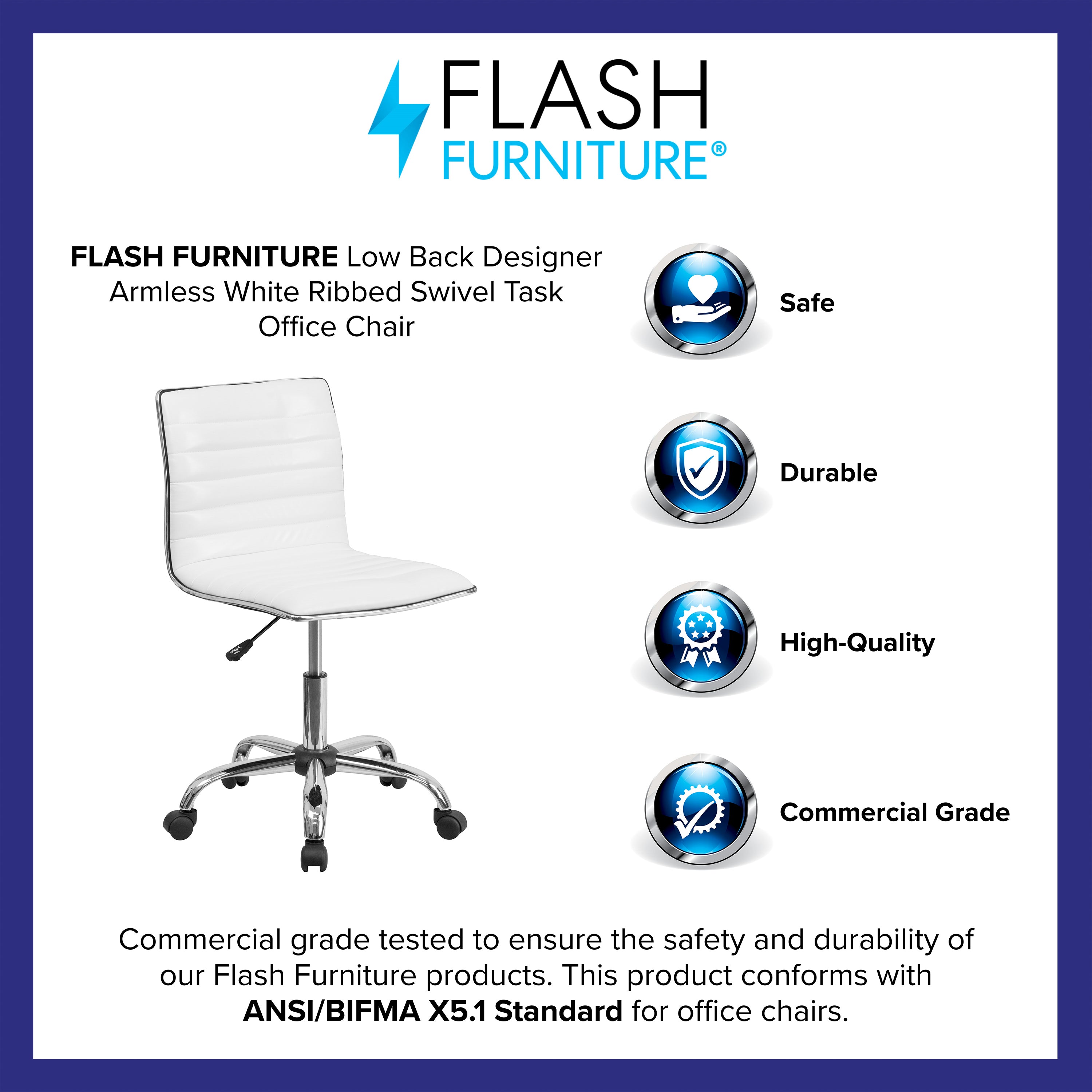 Low Back Designer Armless Ribbed Swivel Task Office Chair
