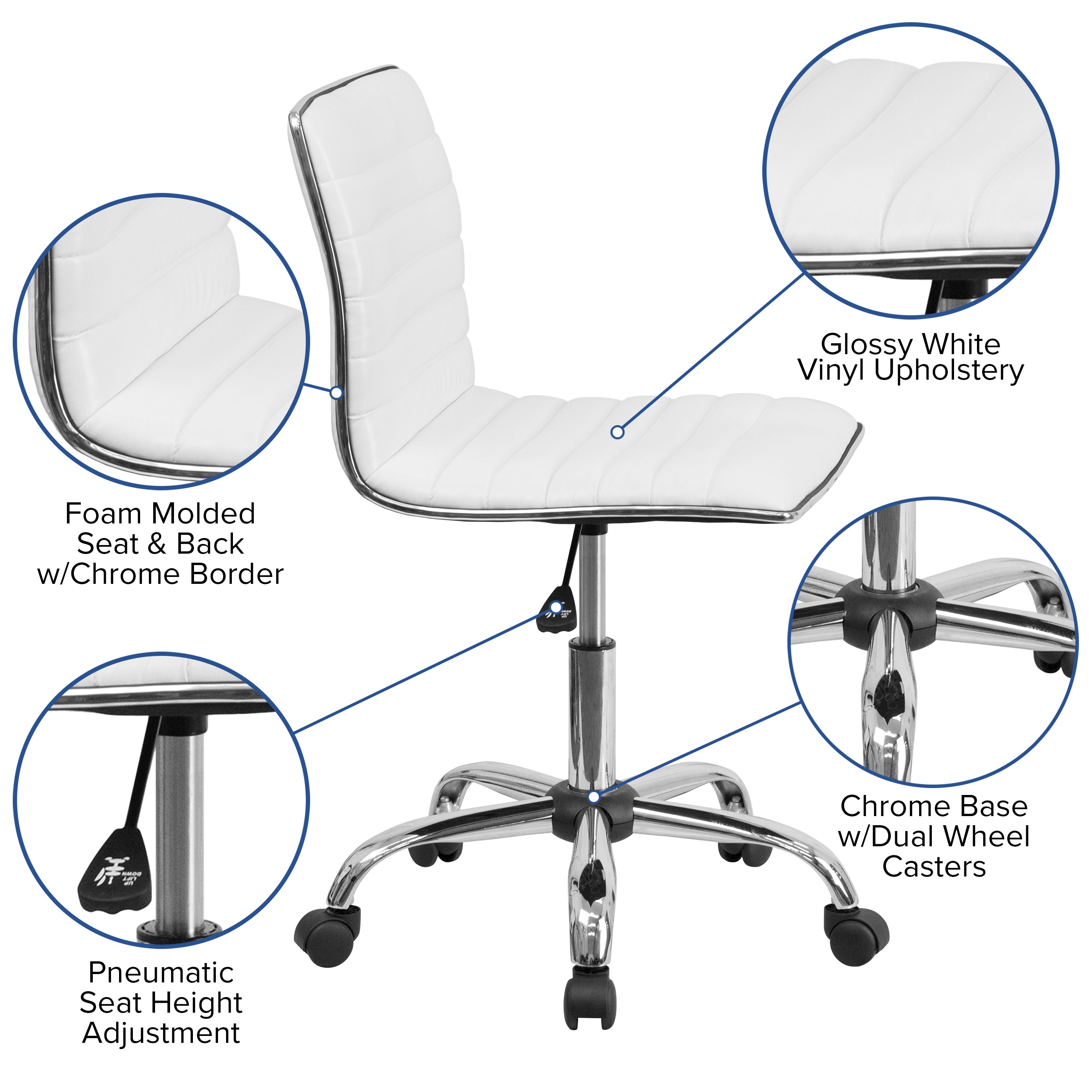 Low Back Designer Armless Ribbed Swivel Task Office Chair