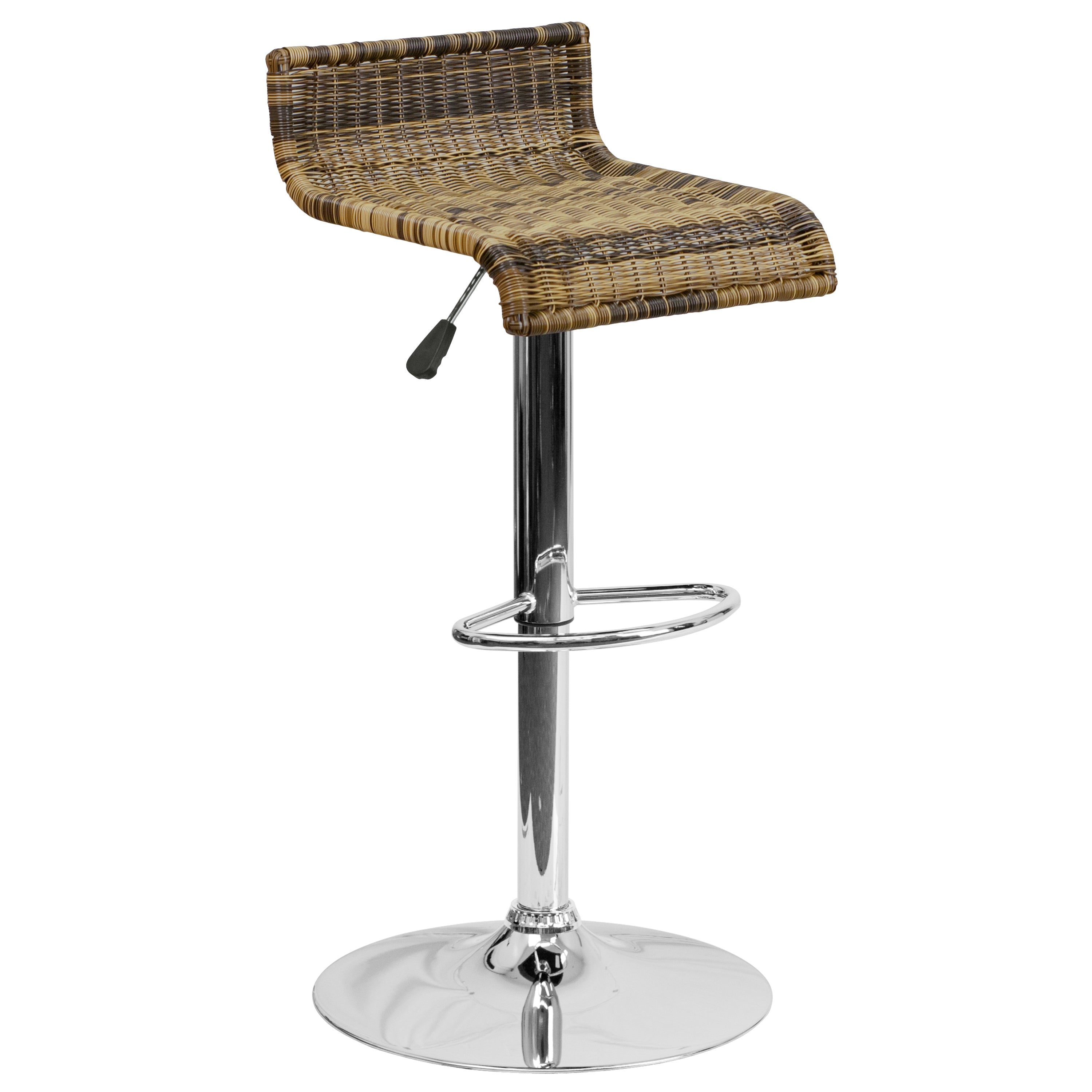 Contemporary Wicker Adjustable Height Barstool with Waterfall Seat and Chrome Base-Bar Stool-Flash Furniture-Wall2Wall Furnishings