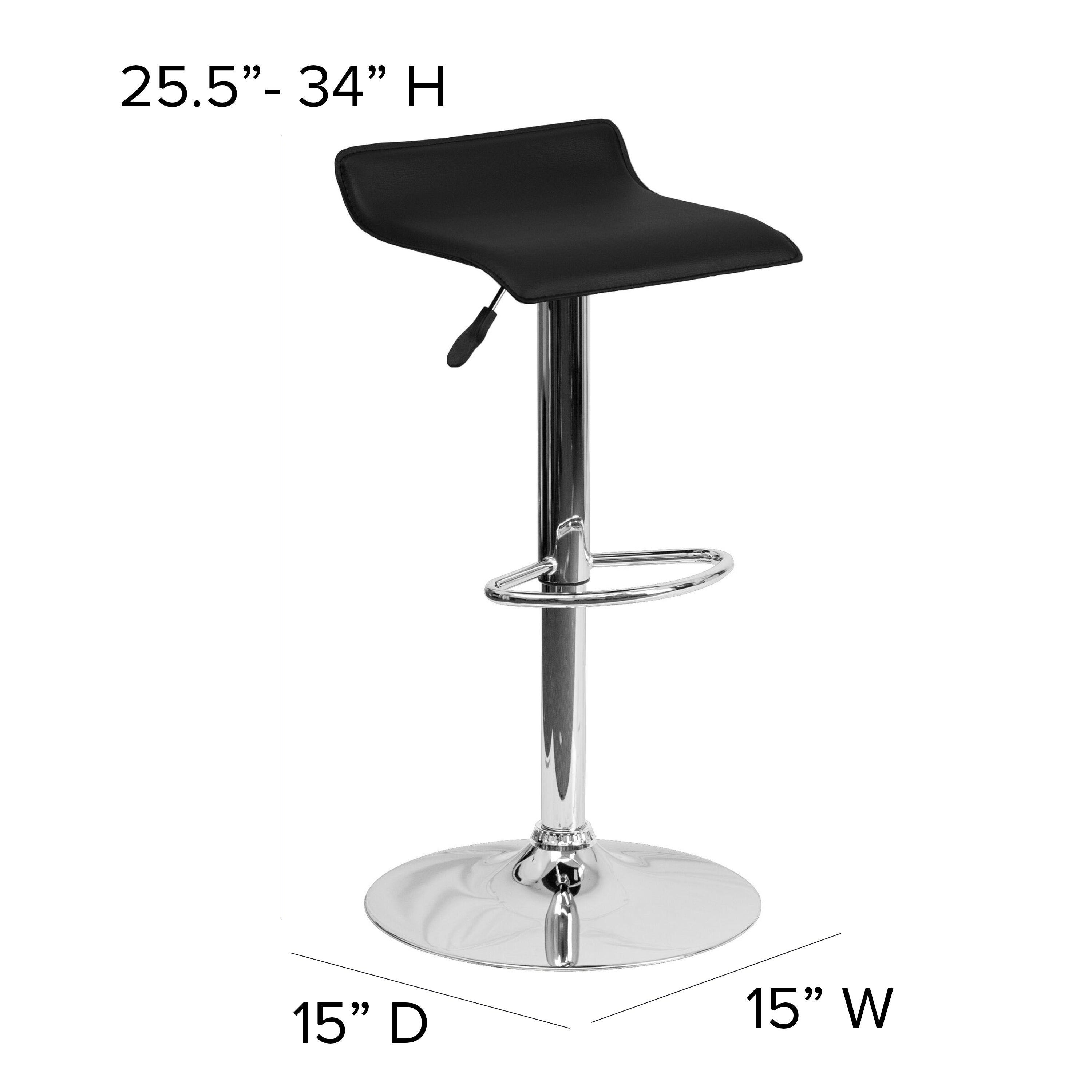 Contemporary Vinyl Adjustable Height Barstool with Solid Wave Seat and Chrome Base