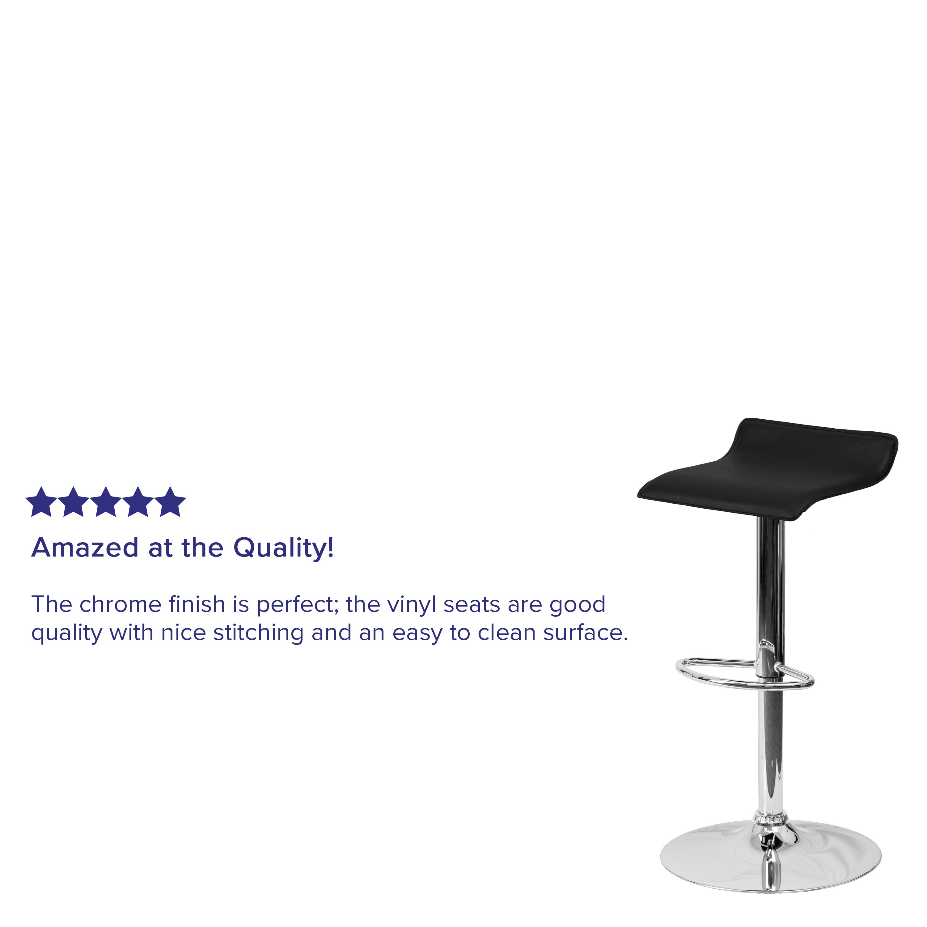 Contemporary Vinyl Adjustable Height Barstool with Solid Wave Seat and Chrome Base